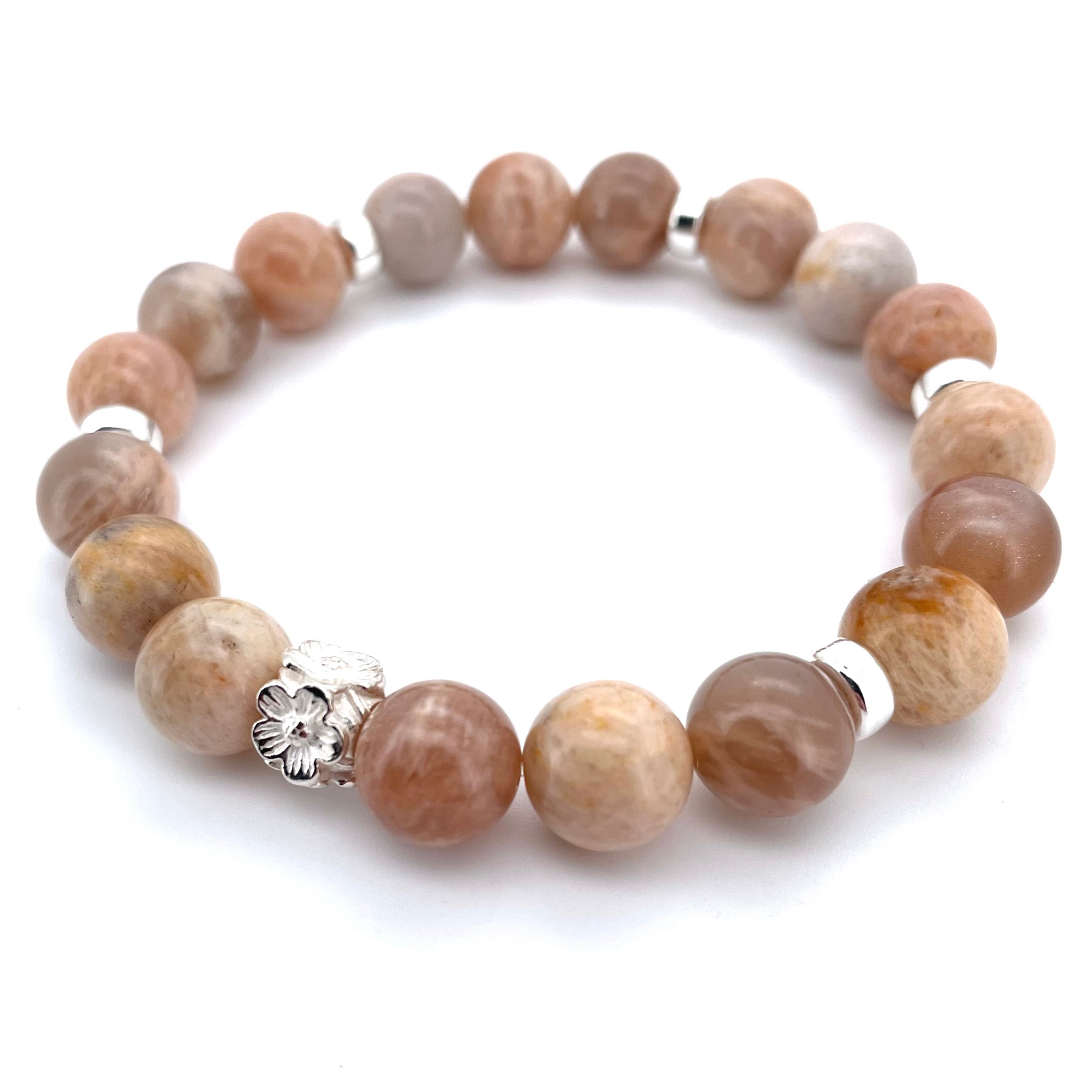 SUNSTONE & STERLING SILVER BEADED BRACELET- - Headless Nation