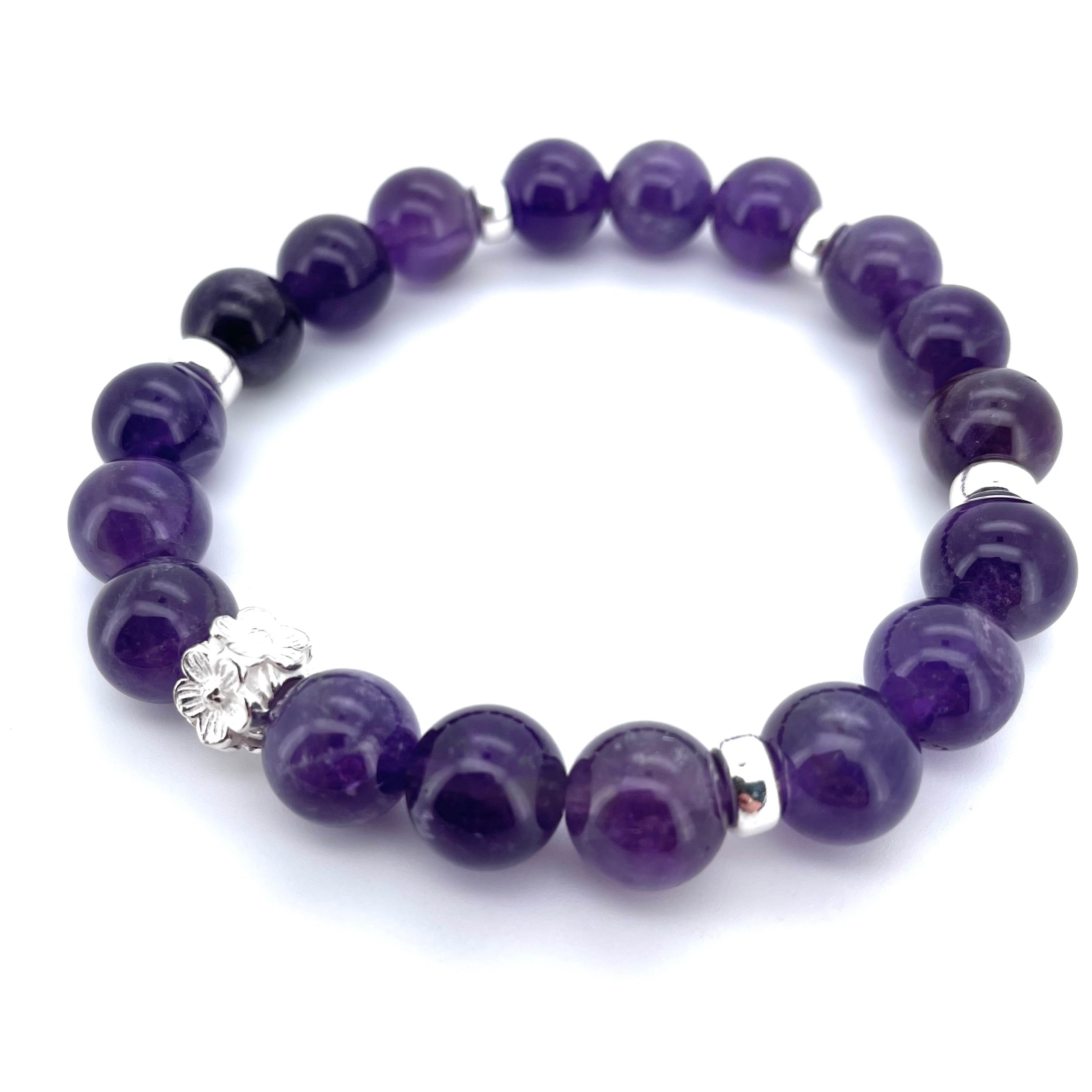 AMETHYST & STERLING SILVER BEADED BRACELET- - Headless Nation