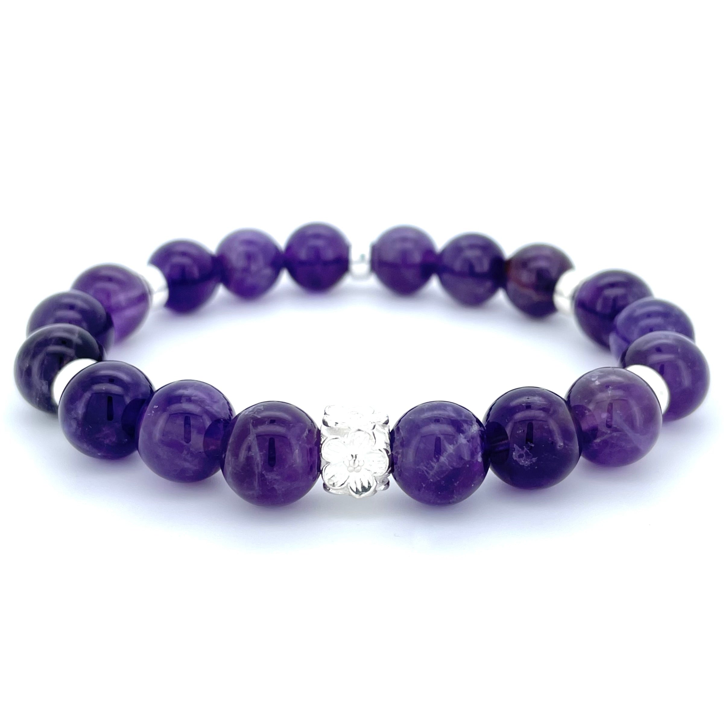 AMETHYST & STERLING SILVER BEADED BRACELET- - Headless Nation