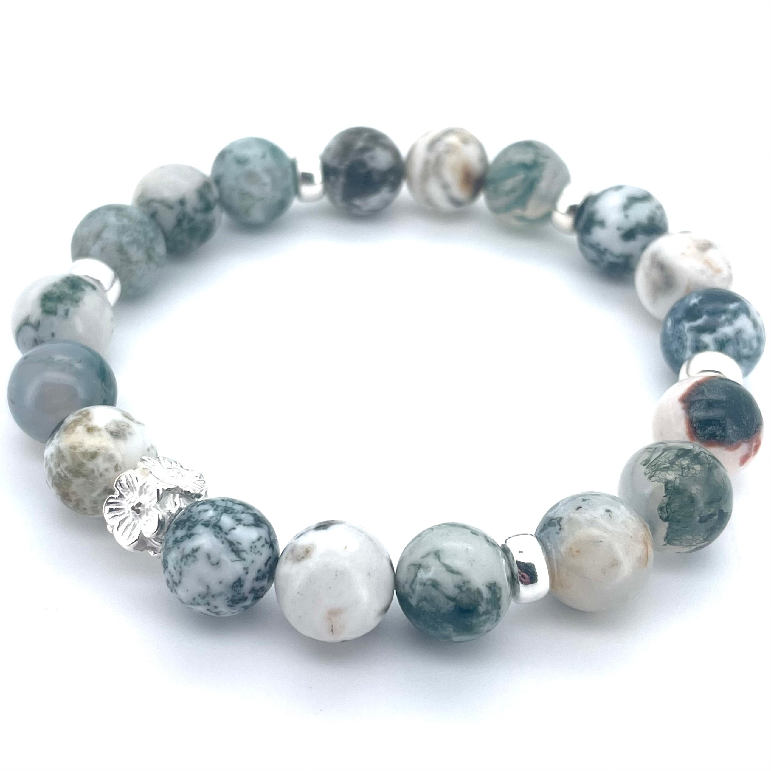 TREE AGATE & STERLING SILVER BEADED BRACELET- - Headless Nation