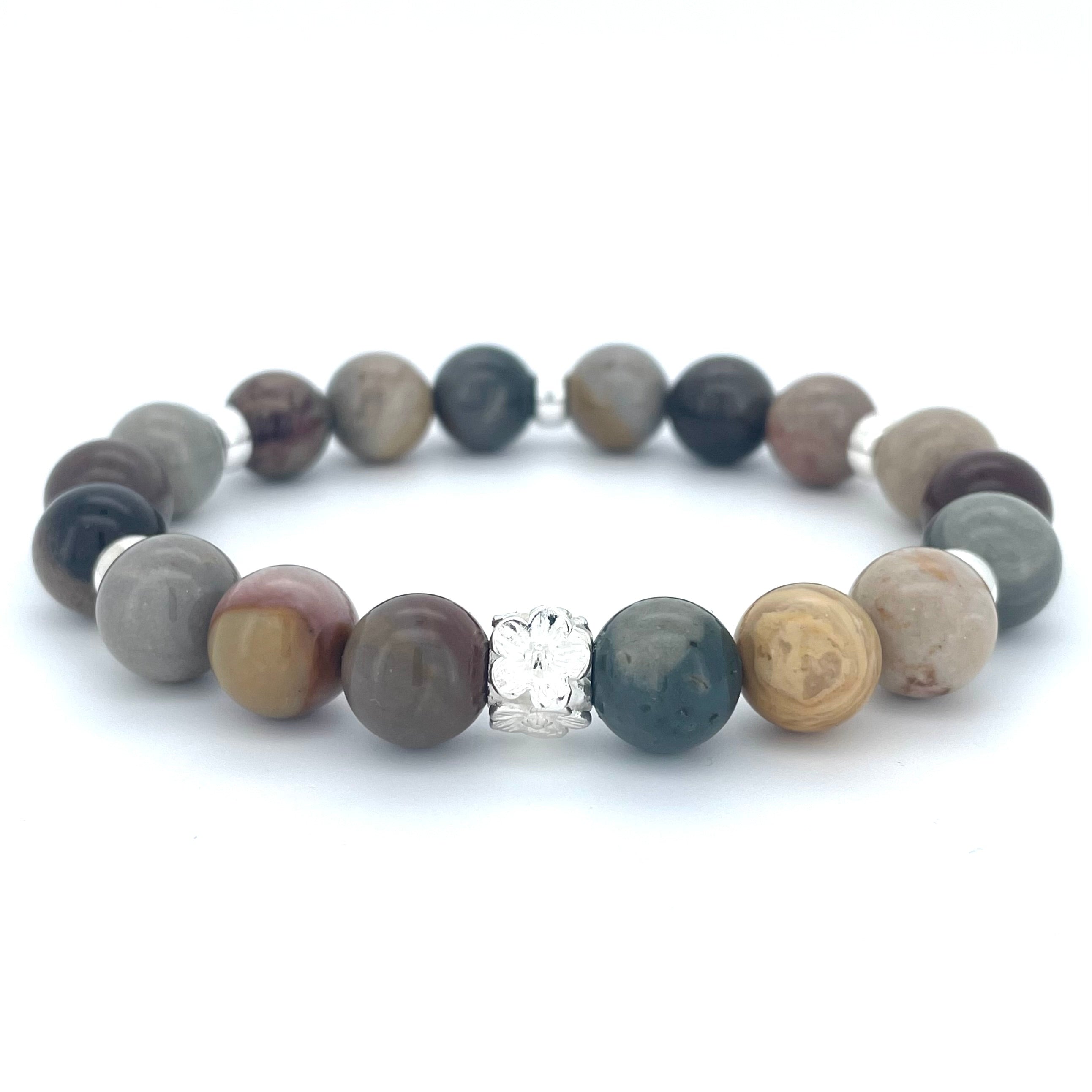 OCEAN JASPER & STERLING SILVER BEADED BRACELET- - Headless Nation