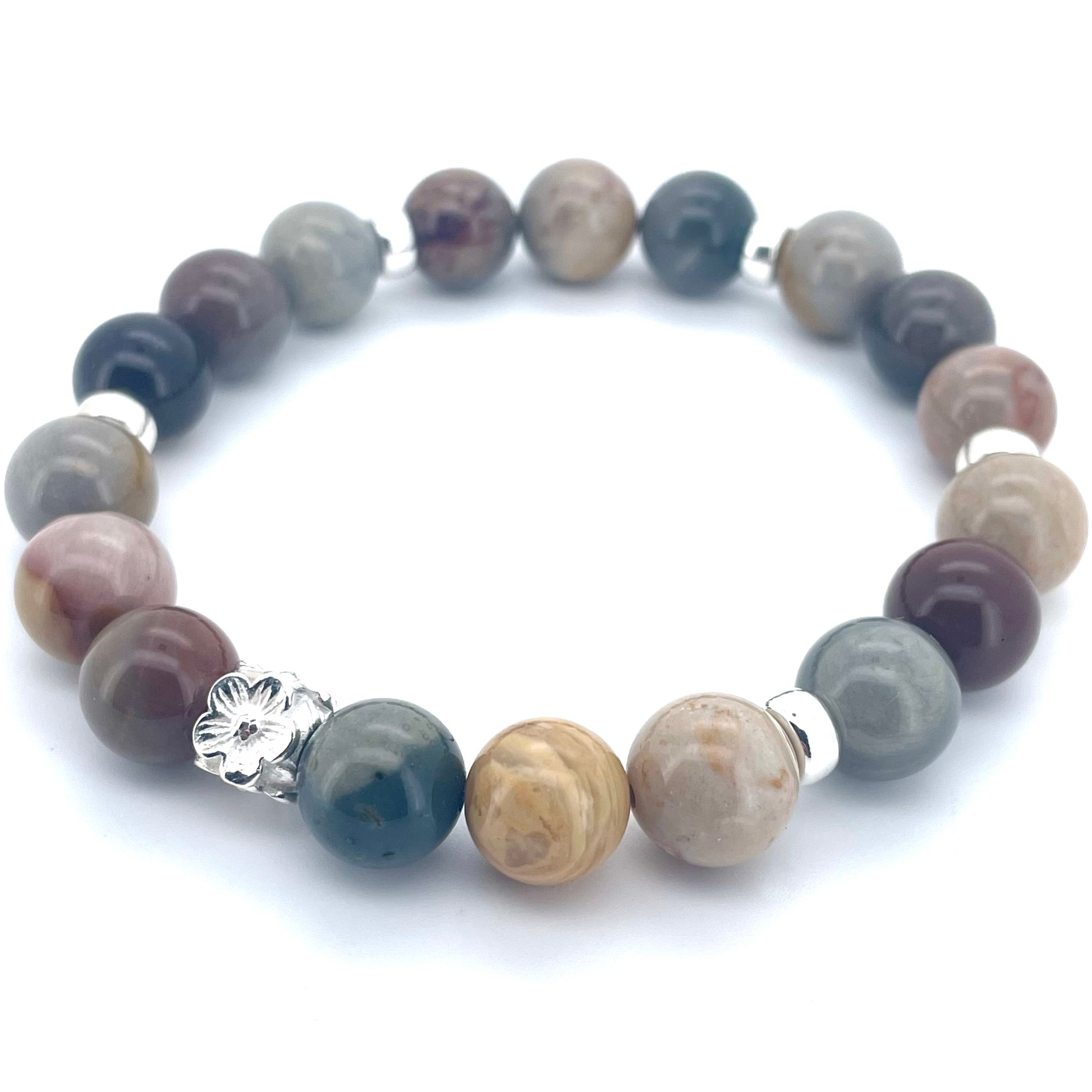 OCEAN JASPER & STERLING SILVER BEADED BRACELET- - Headless Nation