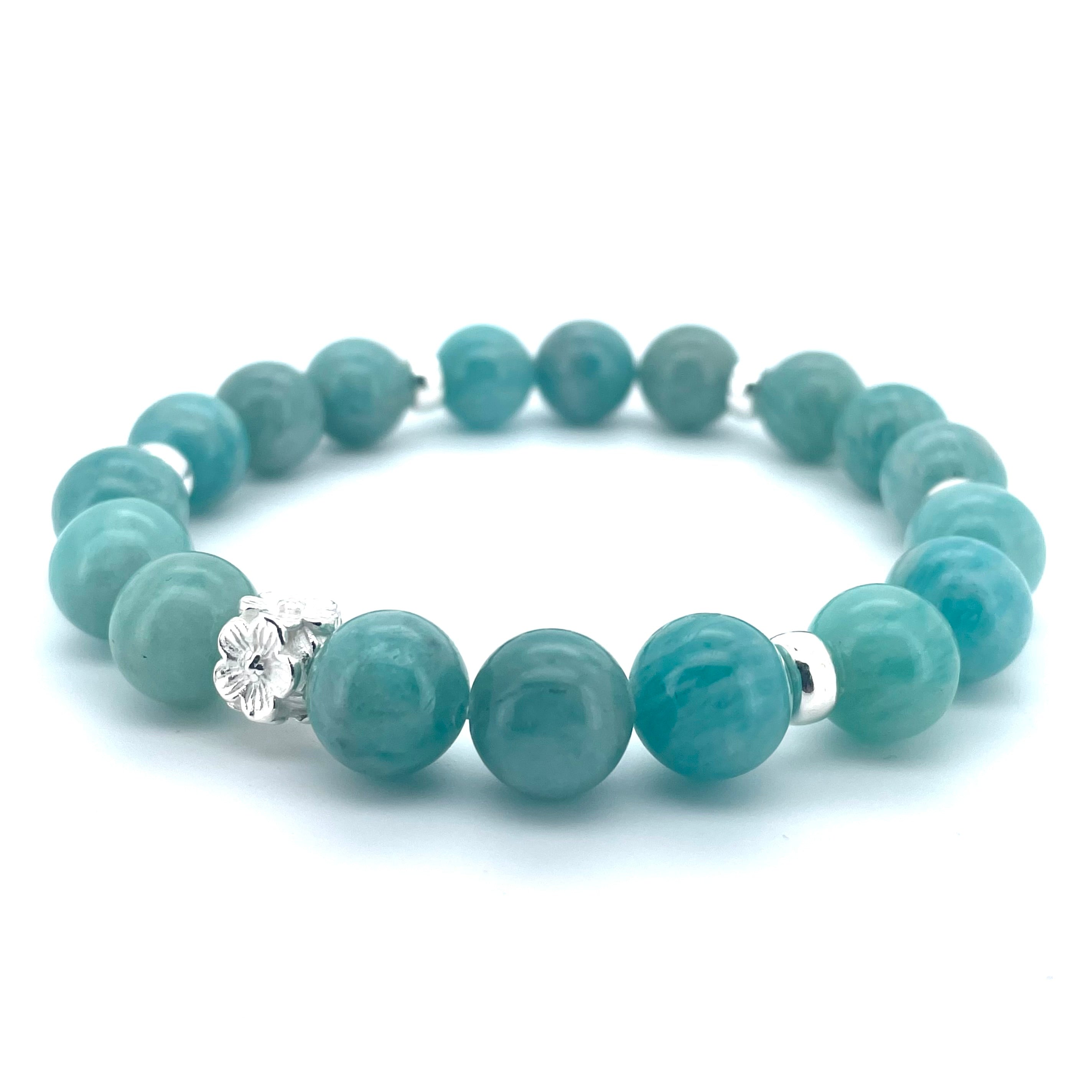 A GRADE AMAZONITE & STERLING SILVER BEADED BRACELET- - Headless Nation