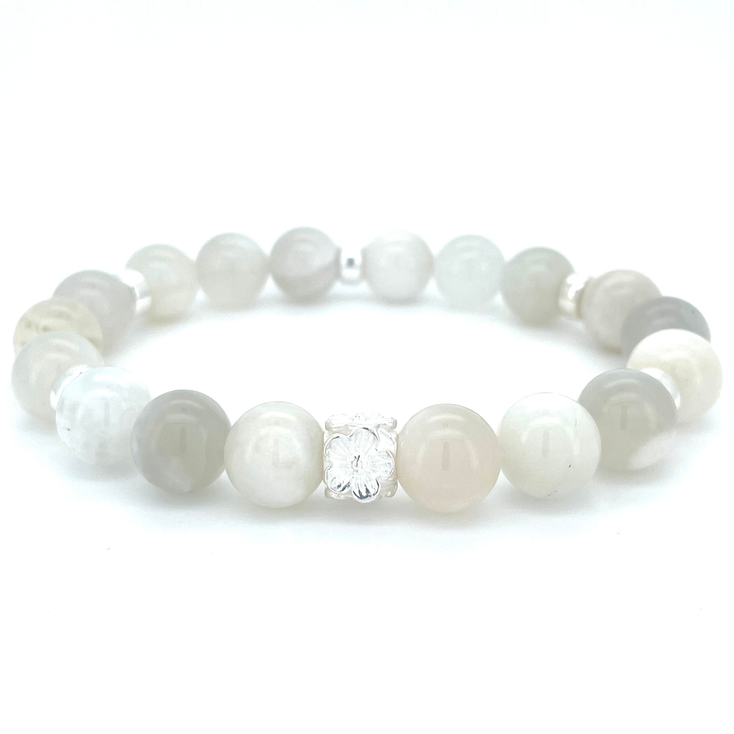 WHITE MOONSTONE & STERLING SILVER BEADED BRACELET- - Headless Nation