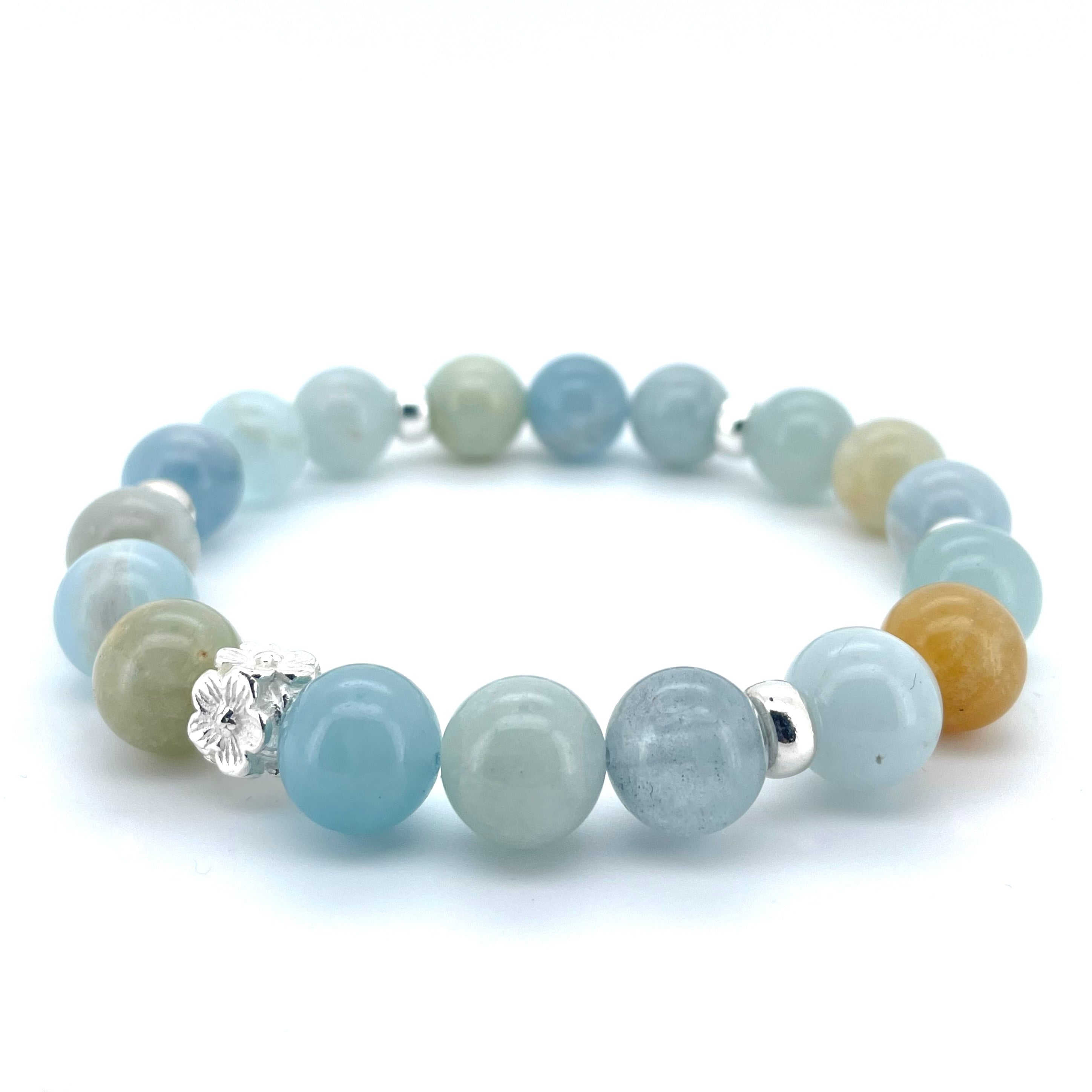 AQUA MARINE & STERLING SILVER BEADED BRACELET- - Headless Nation