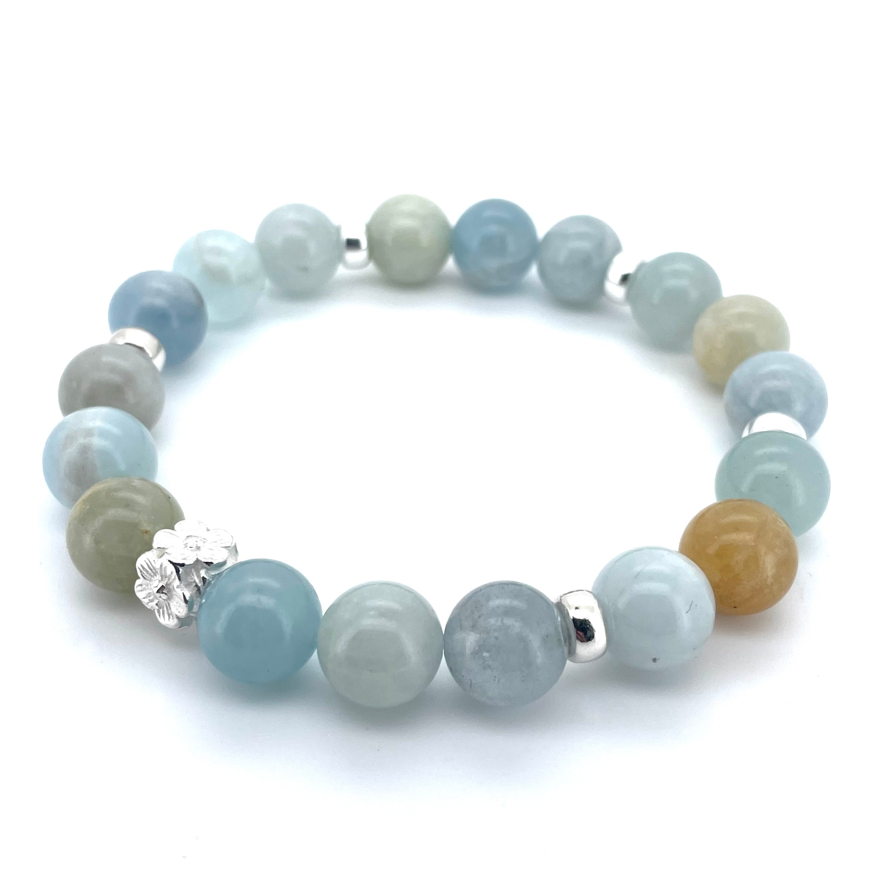 AQUA MARINE & STERLING SILVER BEADED BRACELET- - Headless Nation