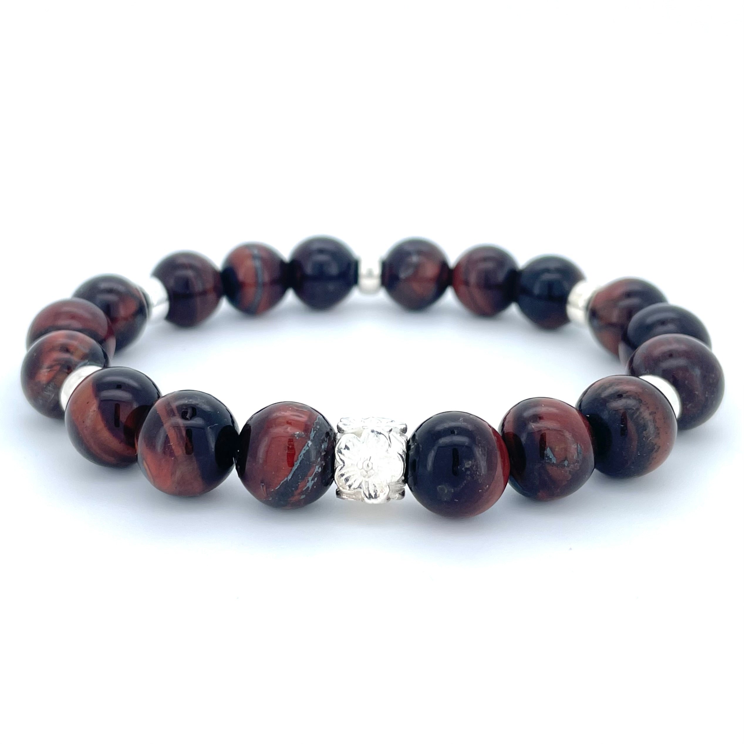 RED TIGERS EYE & STERLING SILVER BEADED BRACELET- - Headless Nation