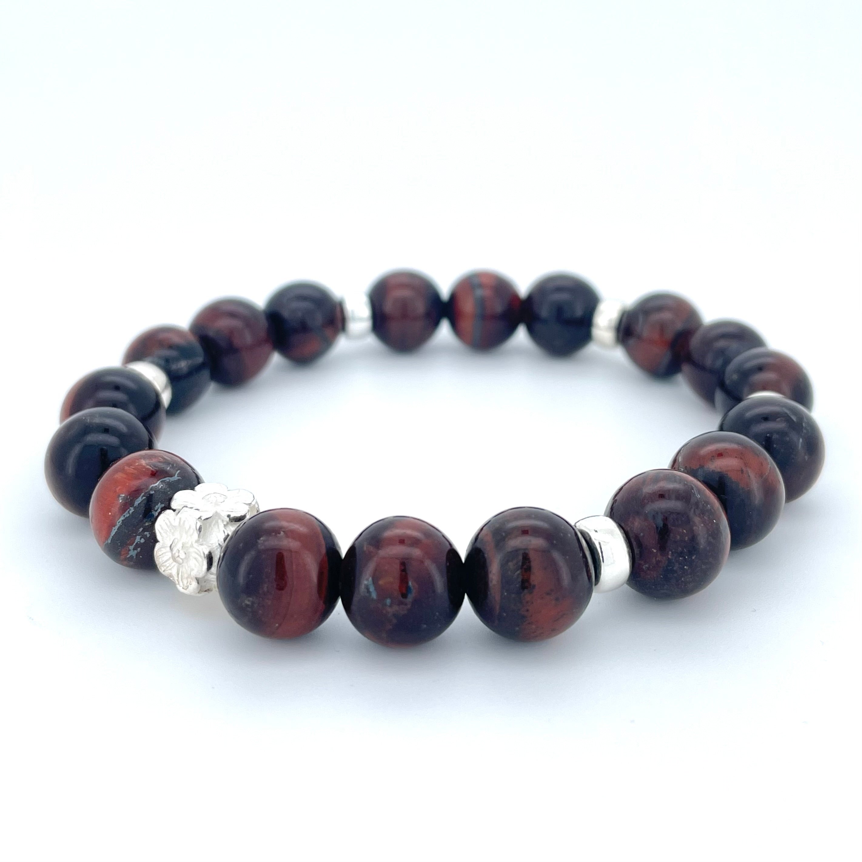 RED TIGERS EYE & STERLING SILVER BEADED BRACELET- - Headless Nation