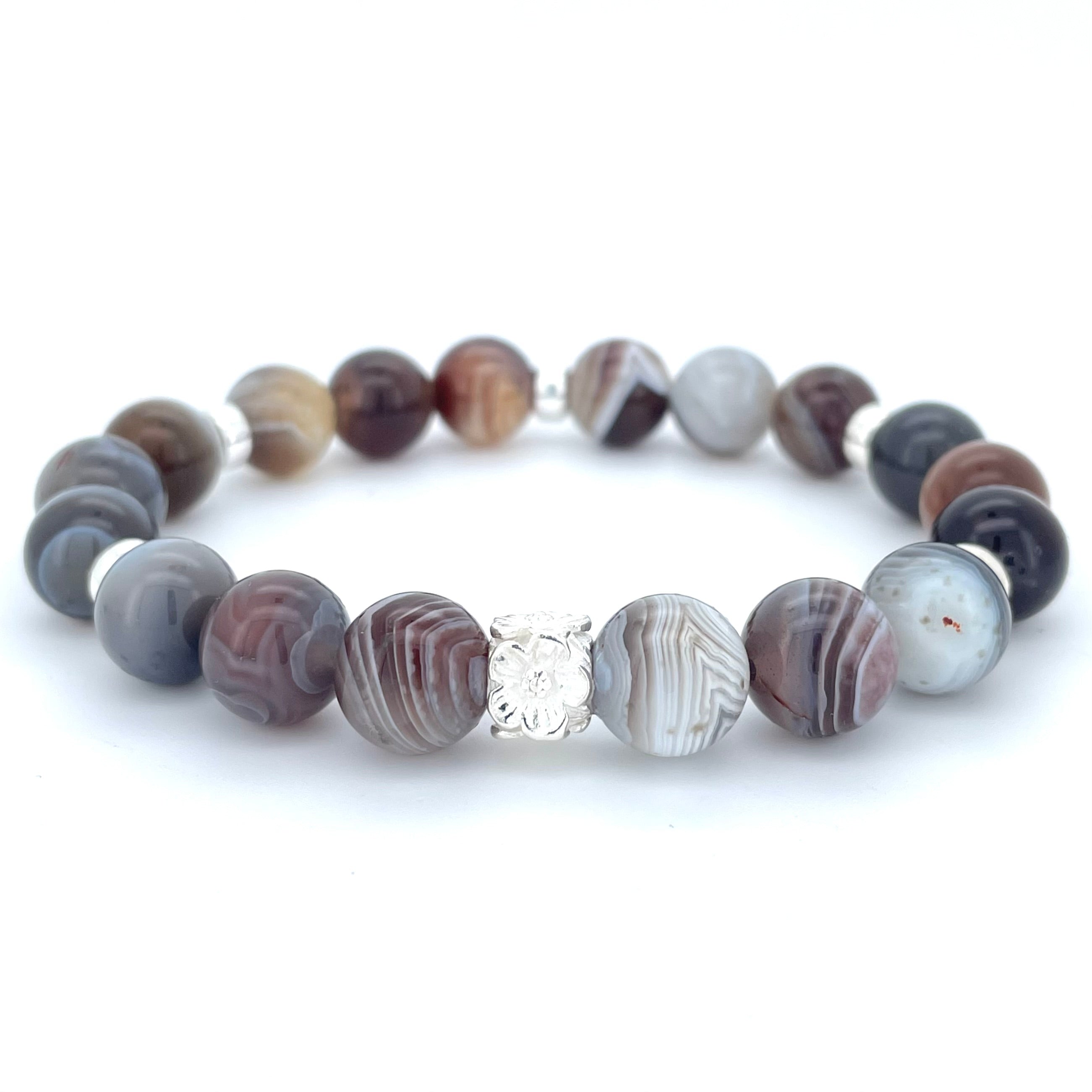 BOTSWANA AGATE & STERLING SILVER BEADED BRACELET- - Headless Nation