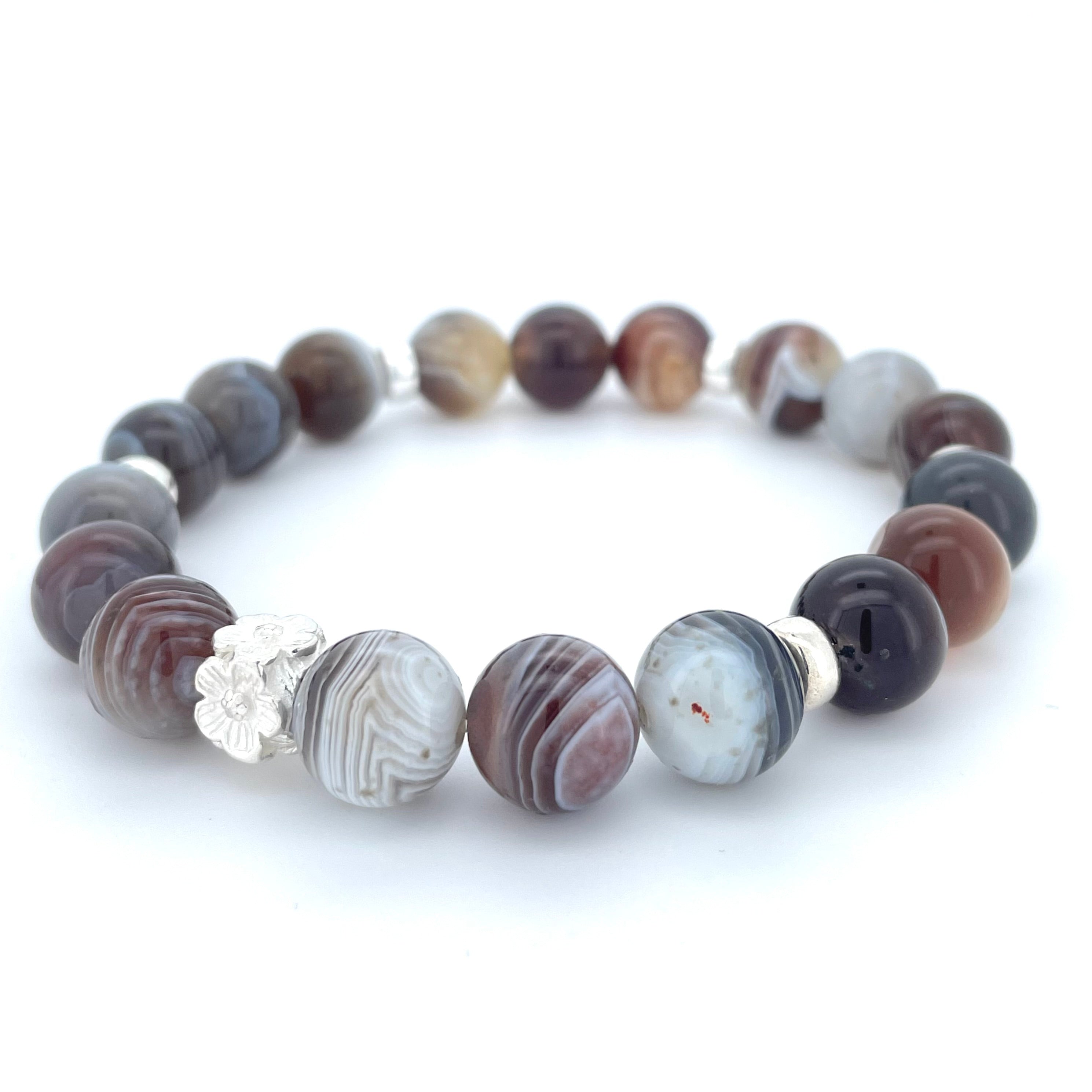 BOTSWANA AGATE & STERLING SILVER BEADED BRACELET- - Headless Nation