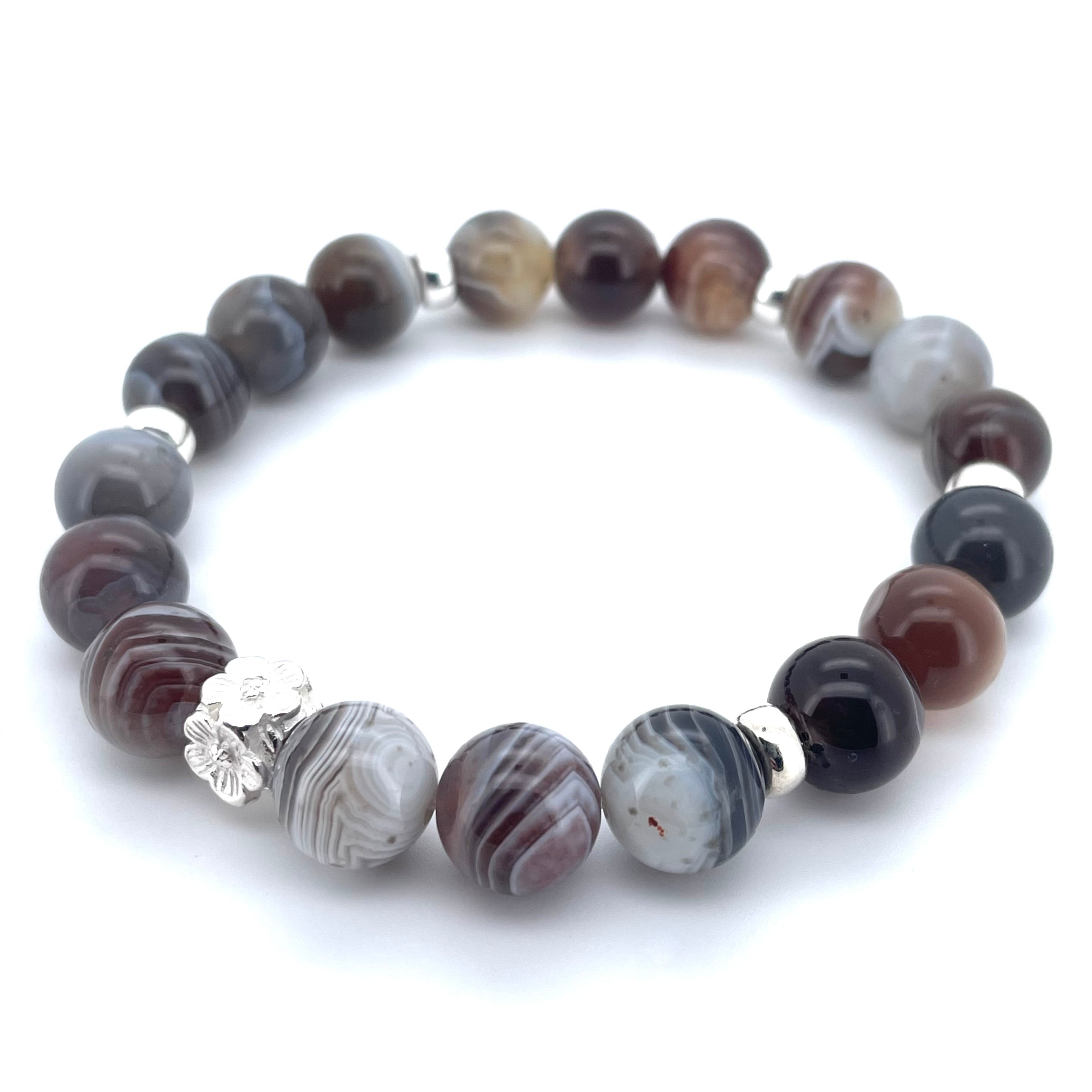 BOTSWANA AGATE & STERLING SILVER BEADED BRACELET- - Headless Nation