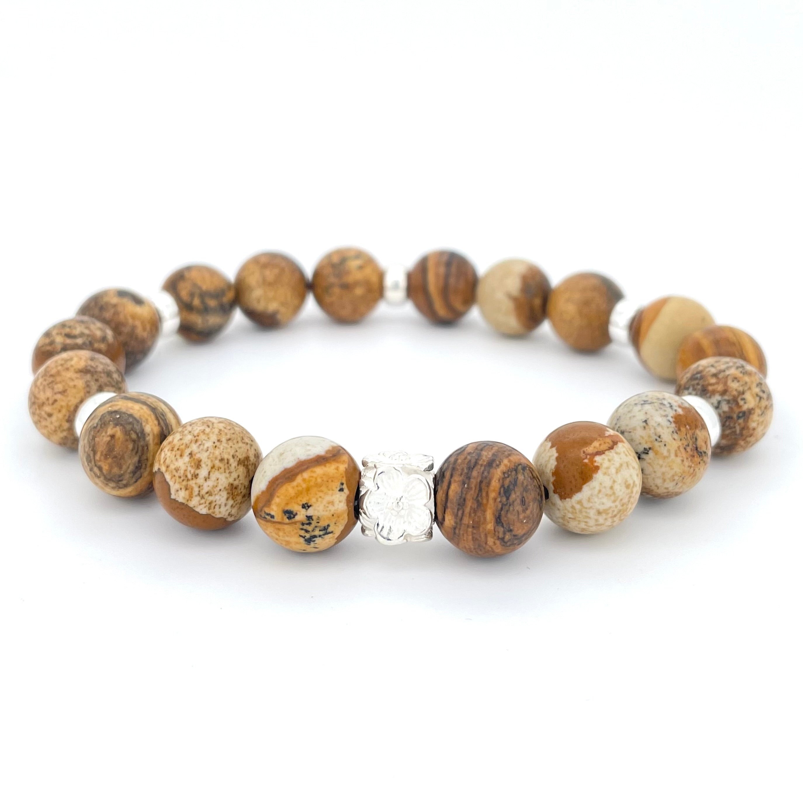 PICTURE JASPER & STERLING SILVER BEADED BRACELET- - Headless Nation