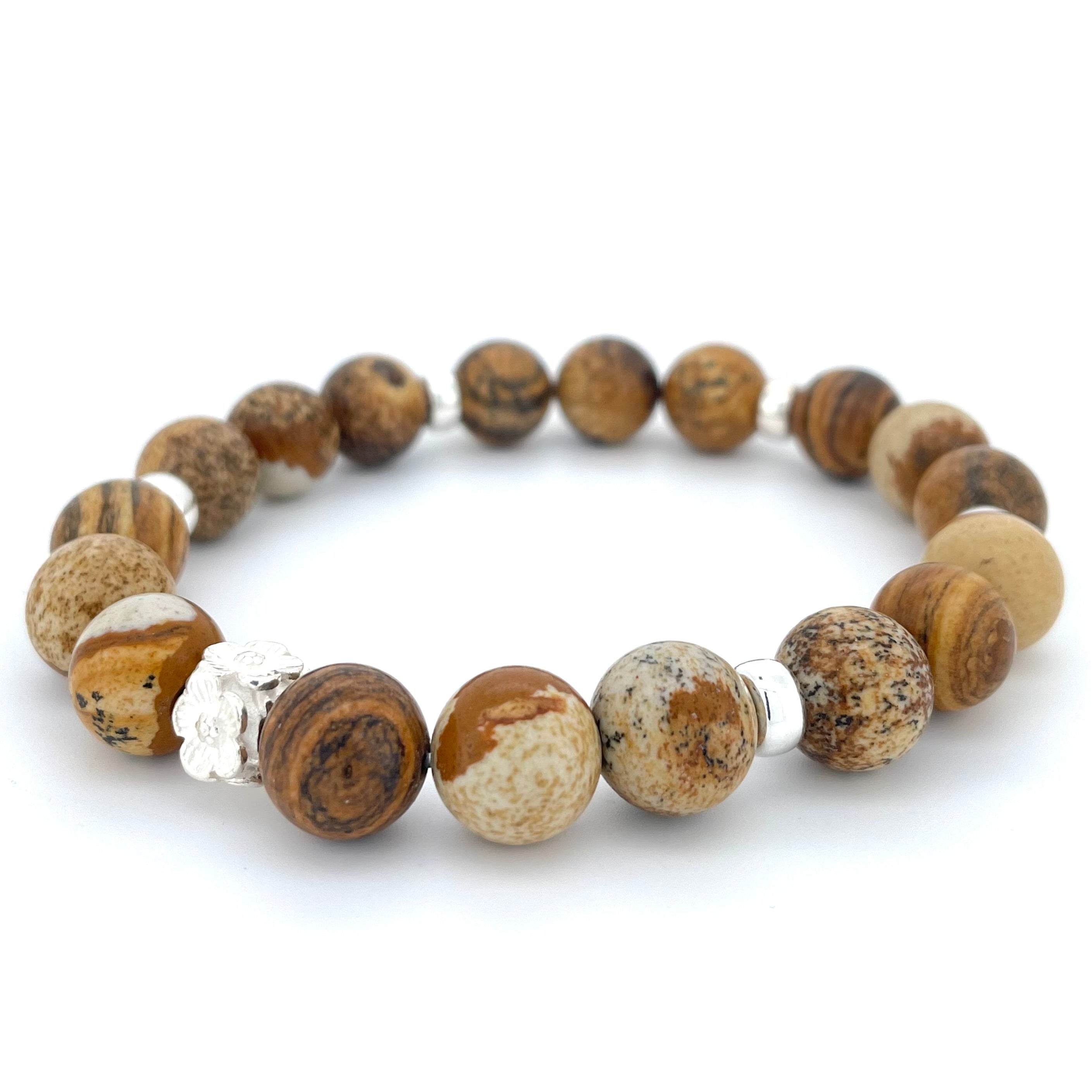 PICTURE JASPER & STERLING SILVER BEADED BRACELET- - Headless Nation