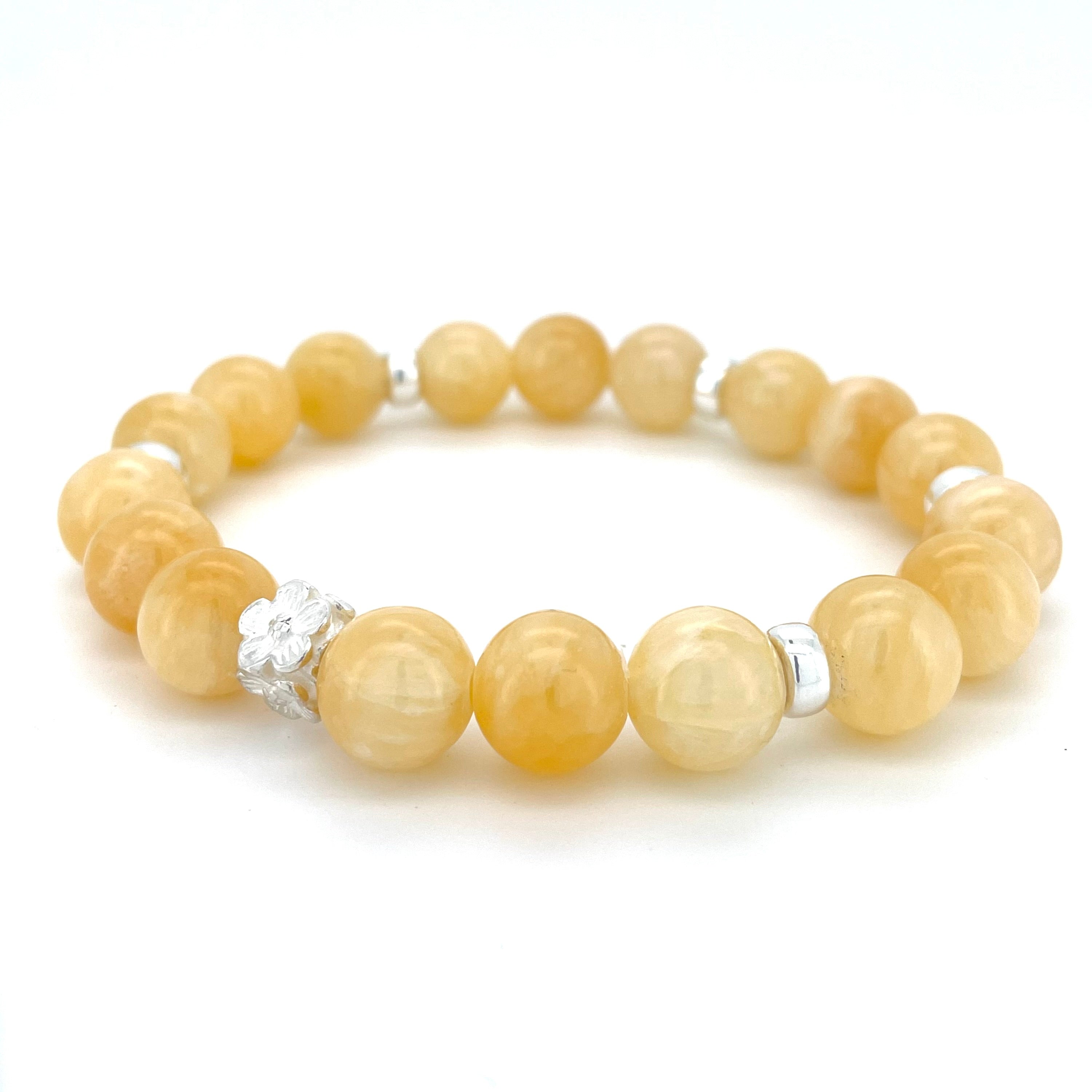 YELLOW JADE & STERLING SILVER BEADED BRACELET- - Headless Nation