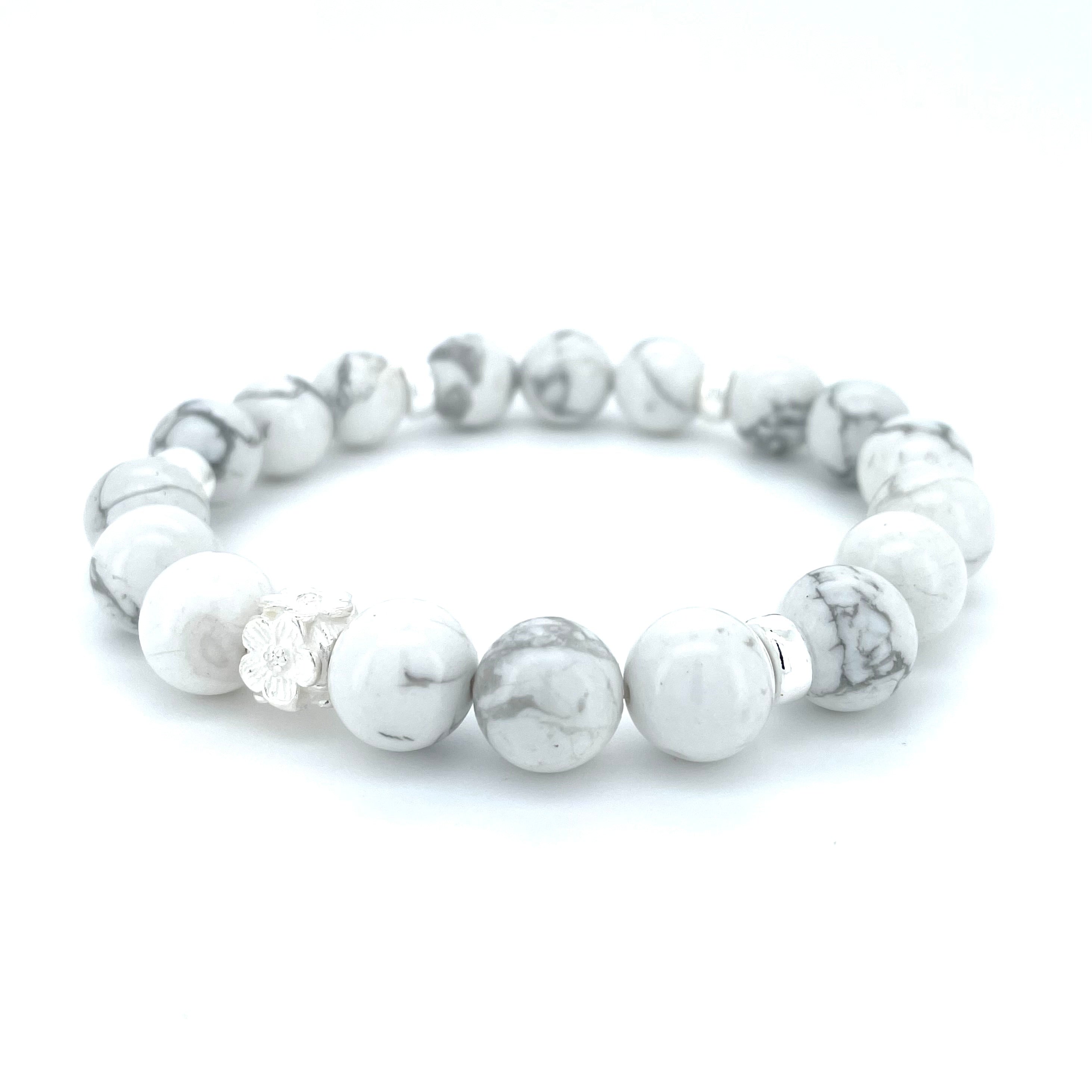 HOWLITE & STERLING SILVER BEADED BRACELET- - Headless Nation