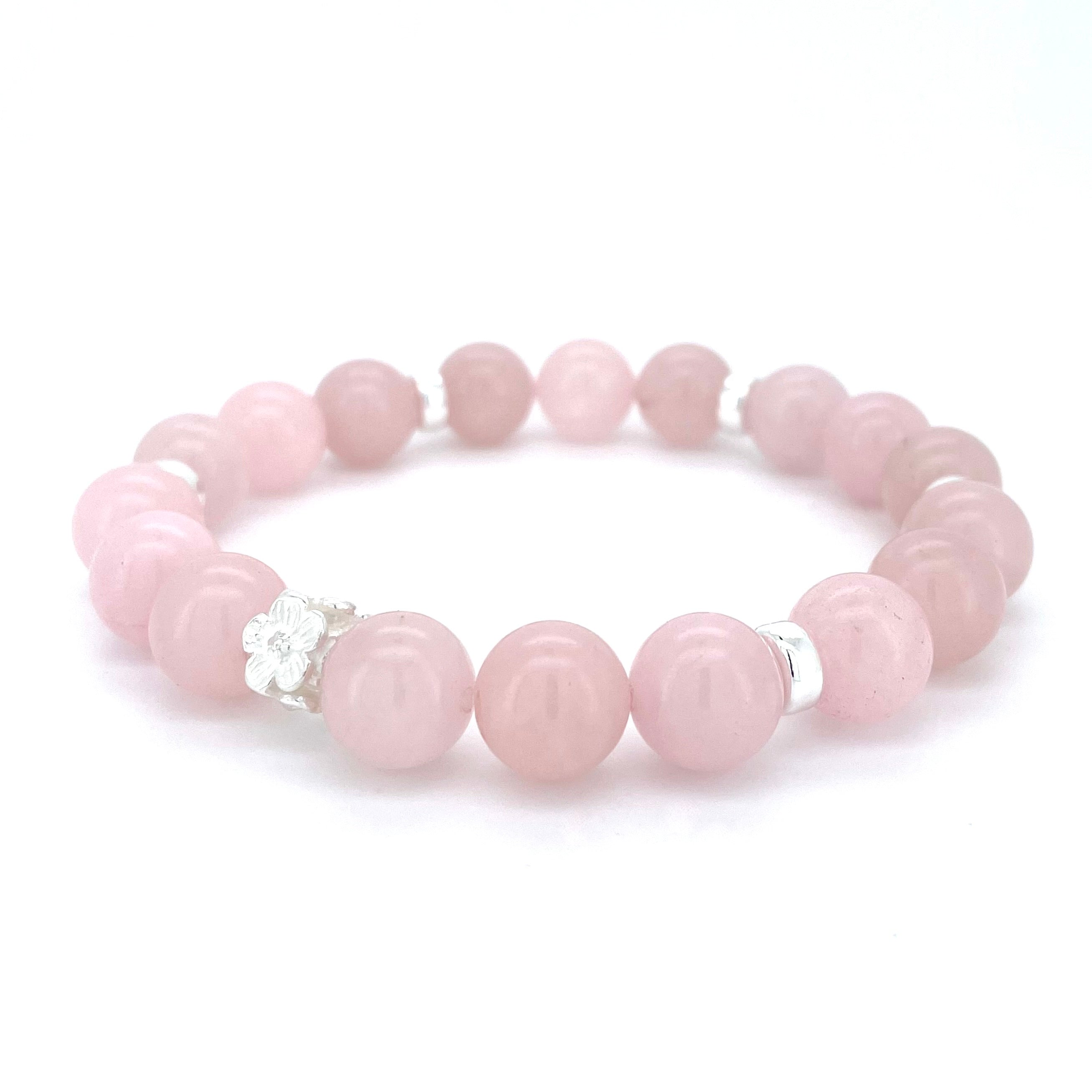 ROSE QUARTZ & STERLING SILVER BEADED BRACELET- - Headless Nation