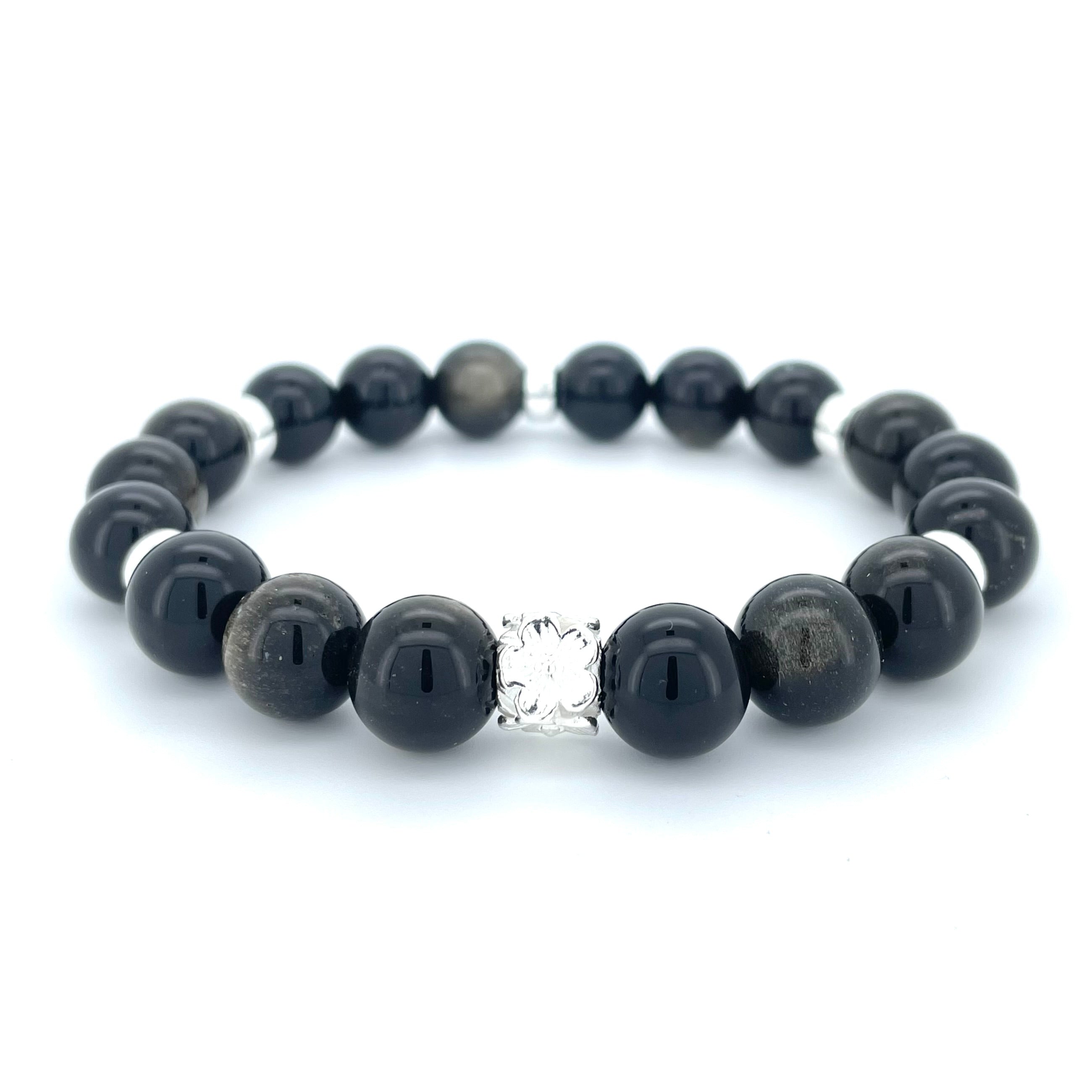 OBSIDIAN & STERLING SILVER BEADED BRACELET- - Headless Nation