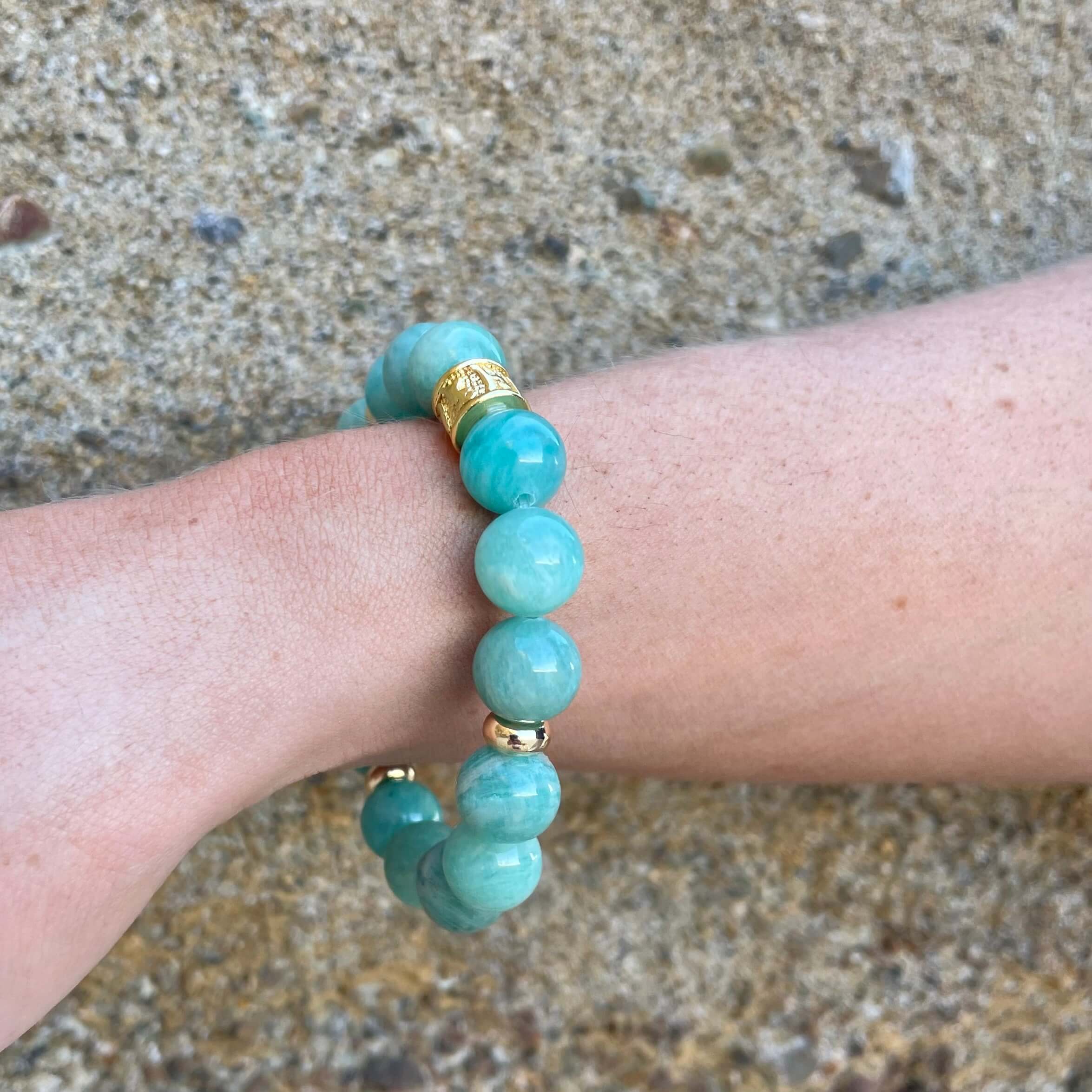 A GRADE AMAZONITE & GOLD BEADED BRACELET - HALCYON COLLECTION - Headless Nation