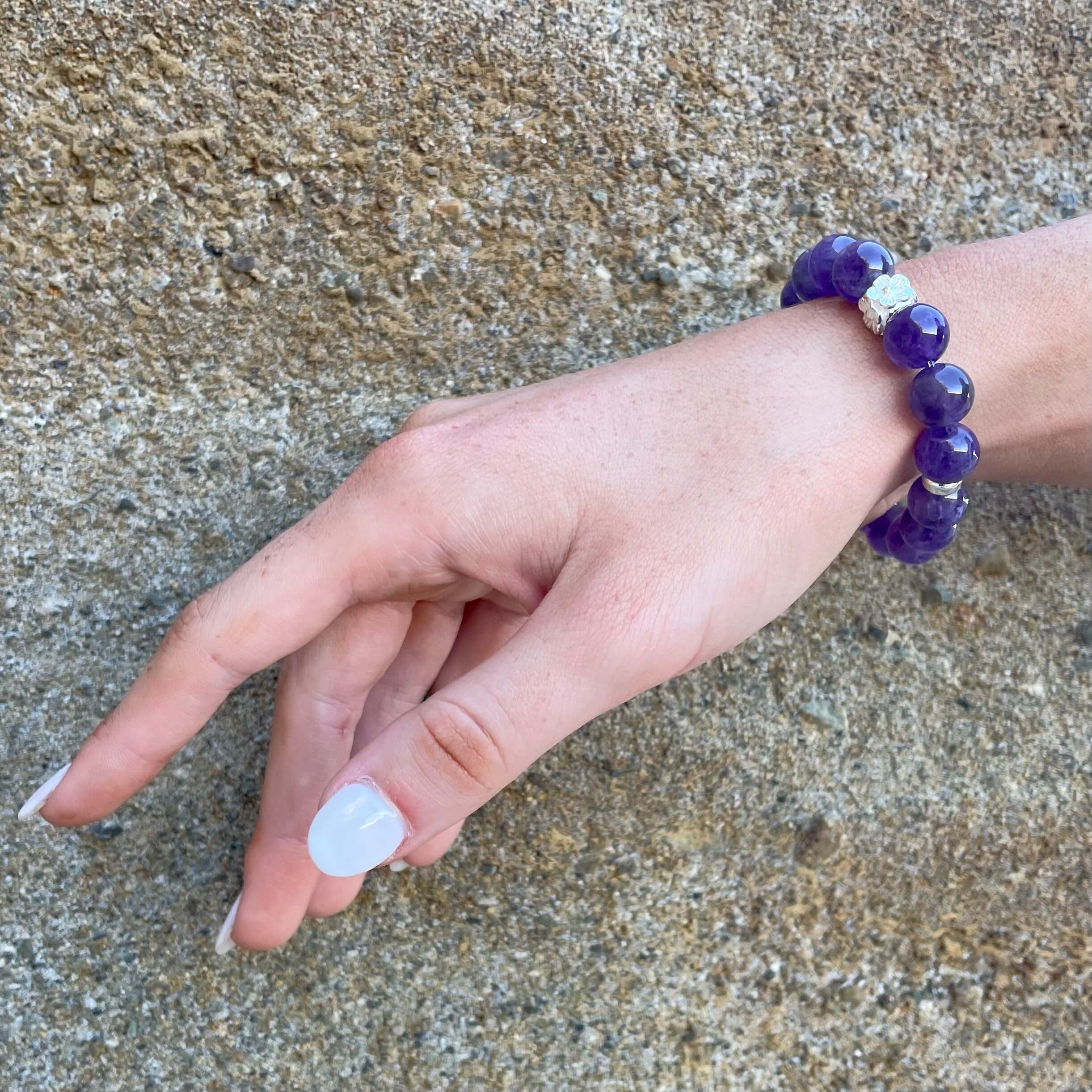 AMETHYST & STERLING SILVER BEADED BRACELET- - Headless Nation