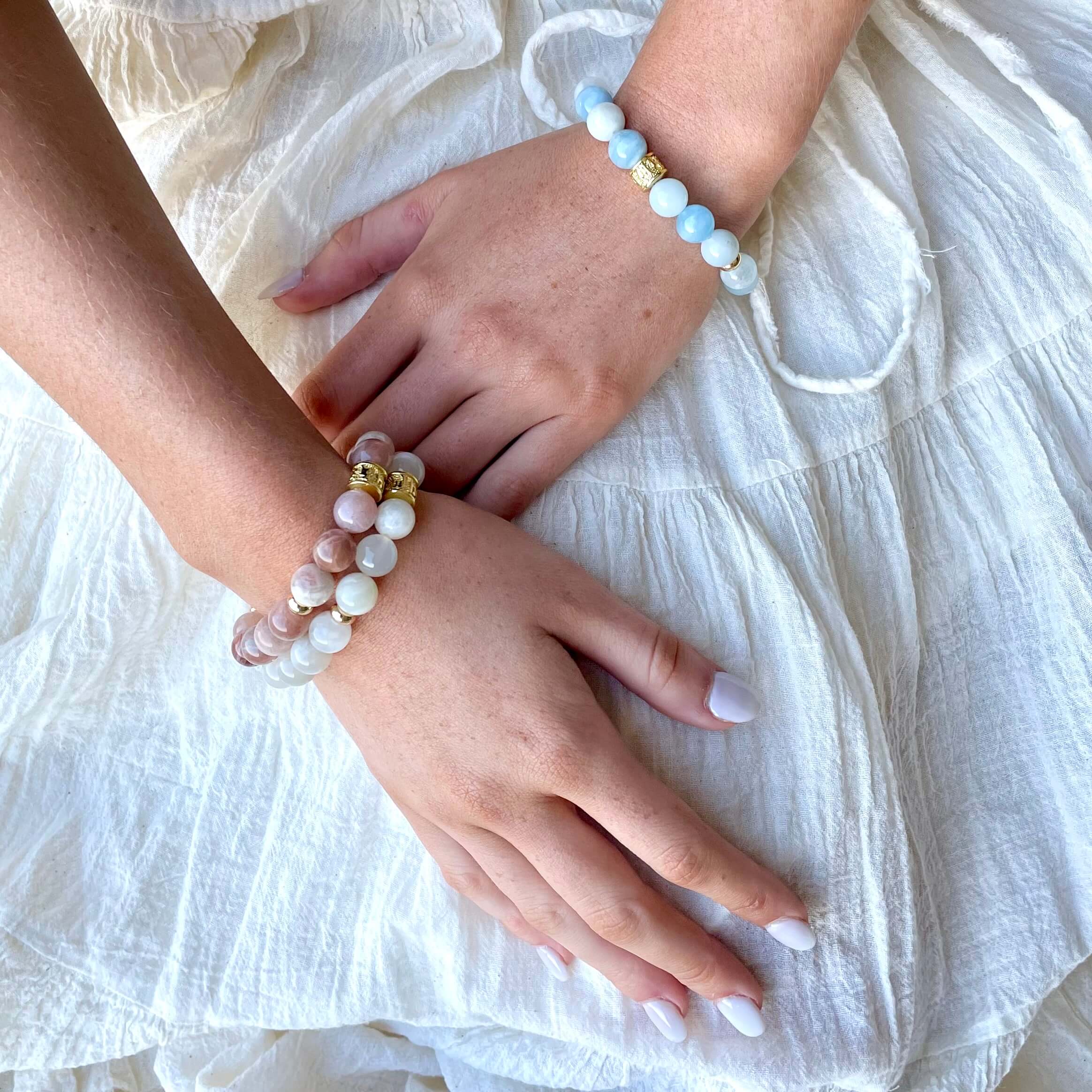 WHITE MOONSTONE & GOLD BEADED BRACELET - HALCYON COLLECTION - Headless Nation