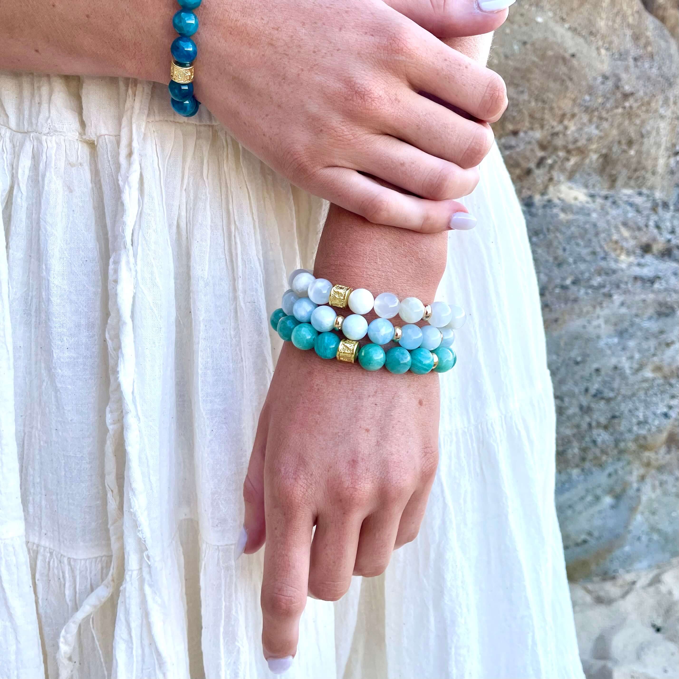 A GRADE AMAZONITE & GOLD BEADED BRACELET - HALCYON COLLECTION - Headless Nation