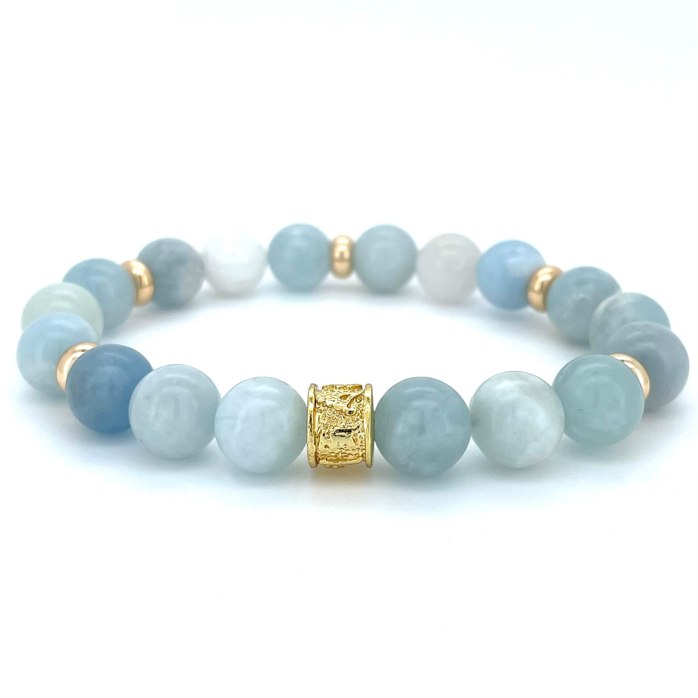 AQUAMARINE & GOLD BEADED BRACELET - HALCYON COLLECTION - Headless Nation