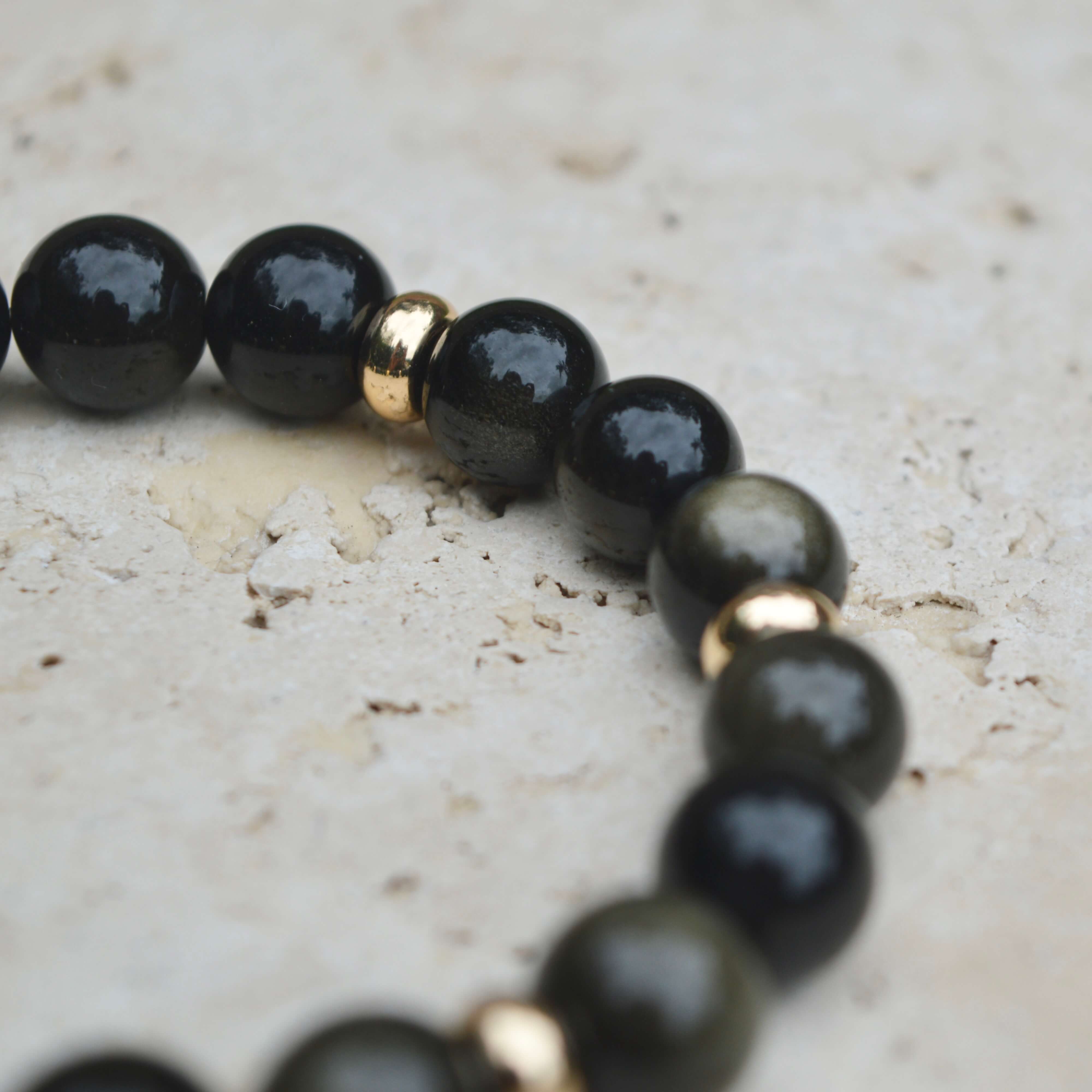 OBSIDIAN & GOLD BEADED BRACELET - HALCYON COLLECTION - Headless Nation