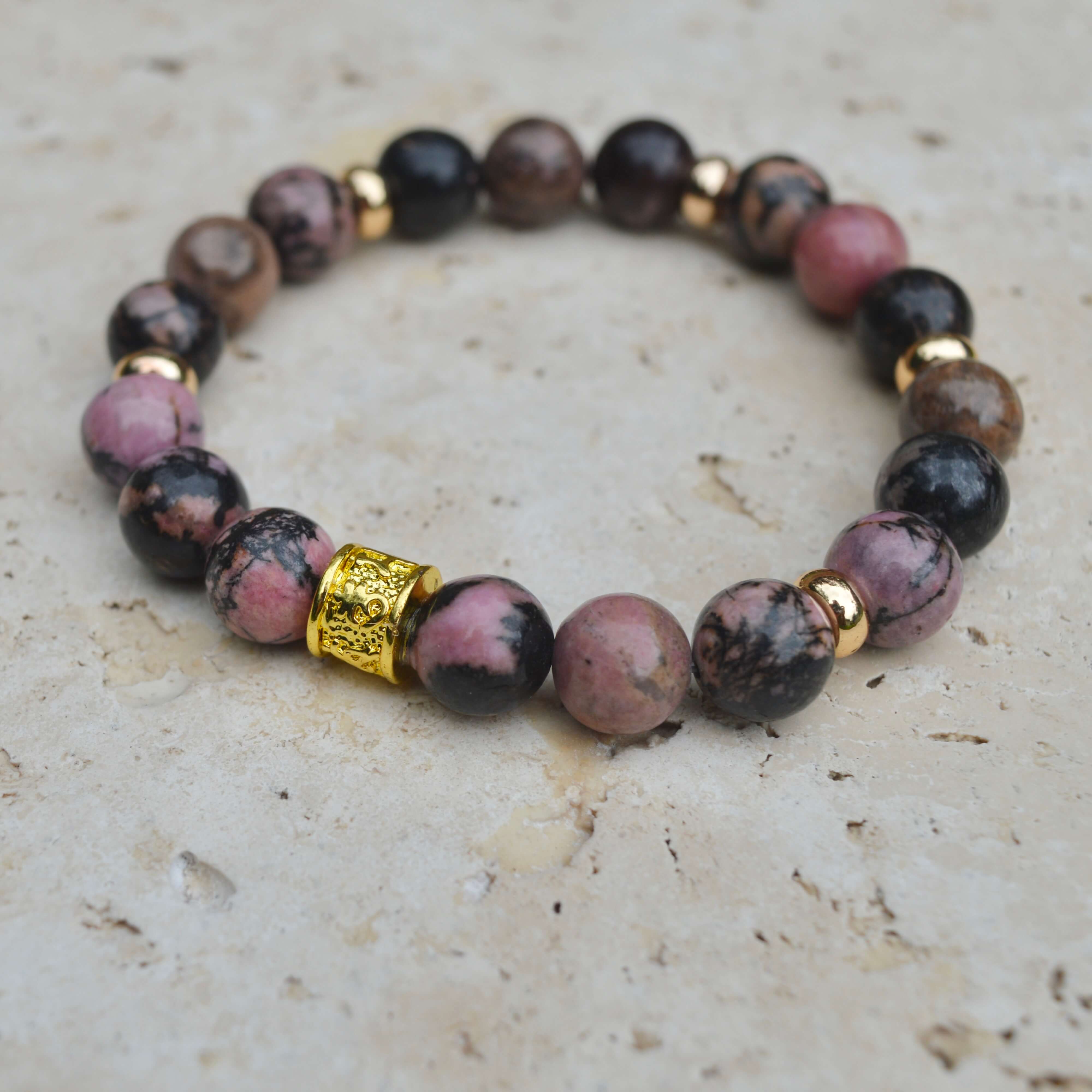 RHODONITE & GOLD BEADED BRACELET - HALCYON COLLECTION - Headless Nation