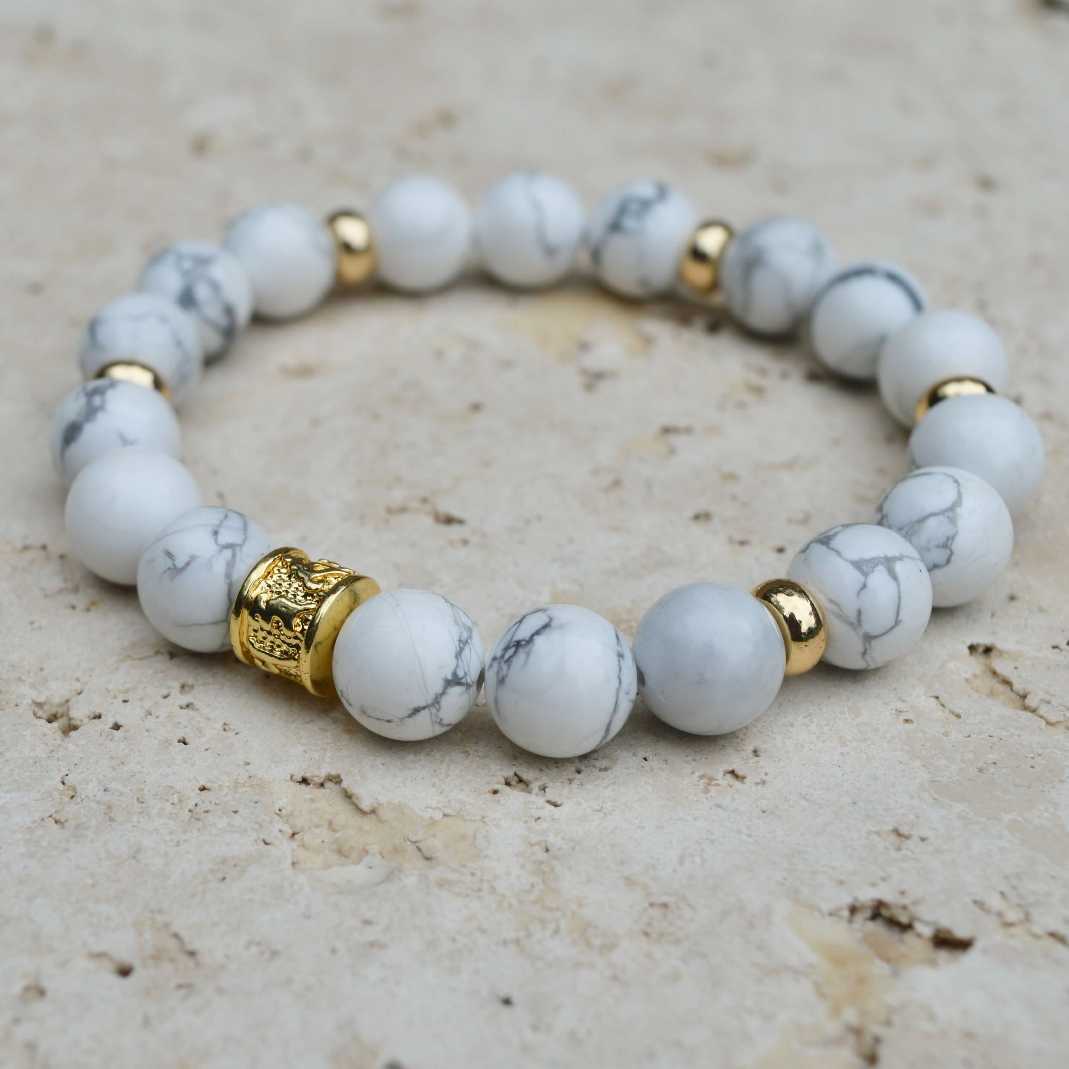 WHITE HOWLITE & GOLD BEADED BRACELET - HALCYON COLLECTION - Headless Nation