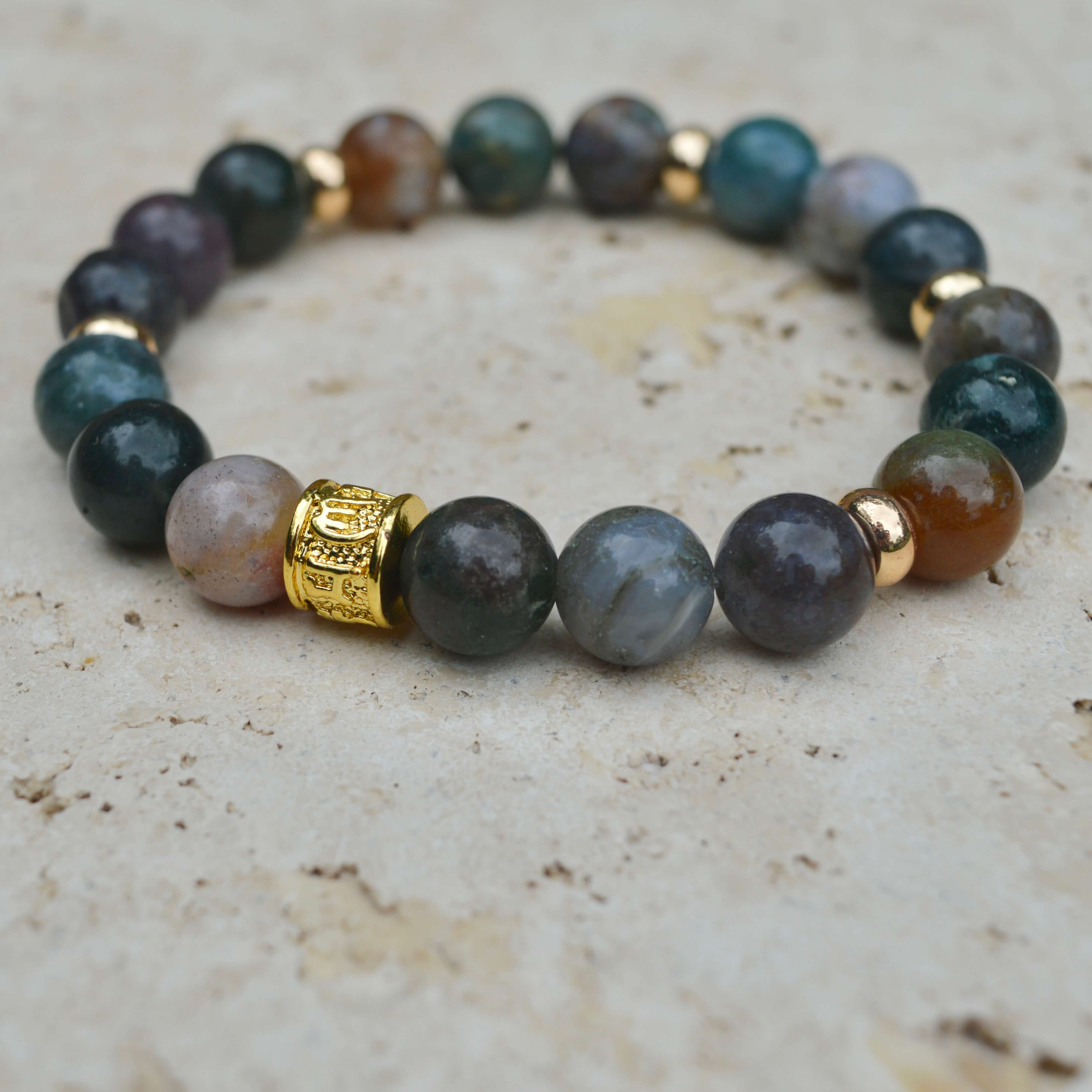 INDIAN AGATE & GOLD BEADED BRACELET - HALCYON COLLECTION - Headless Nation