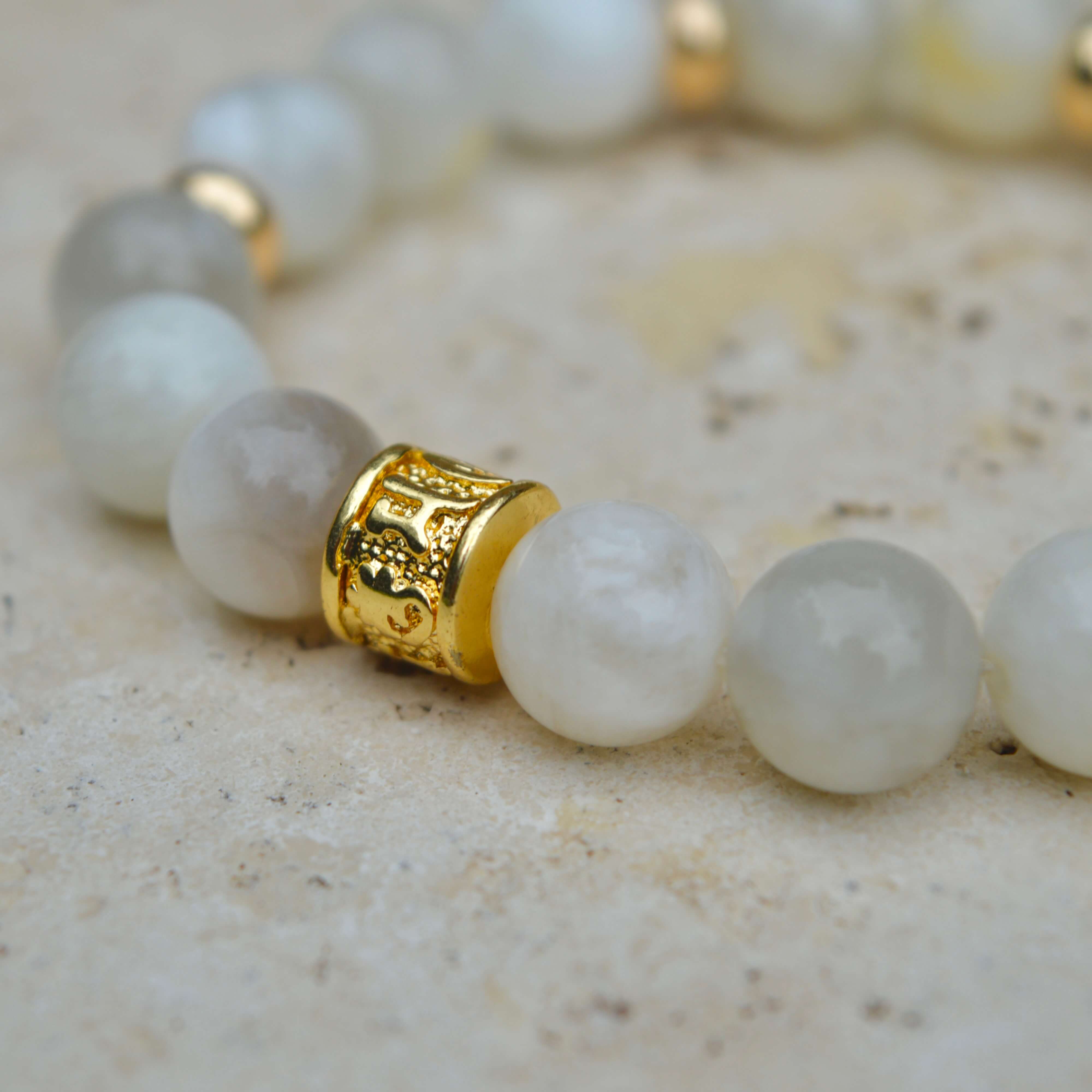 WHITE MOONSTONE & GOLD BEADED BRACELET - HALCYON COLLECTION - Headless Nation