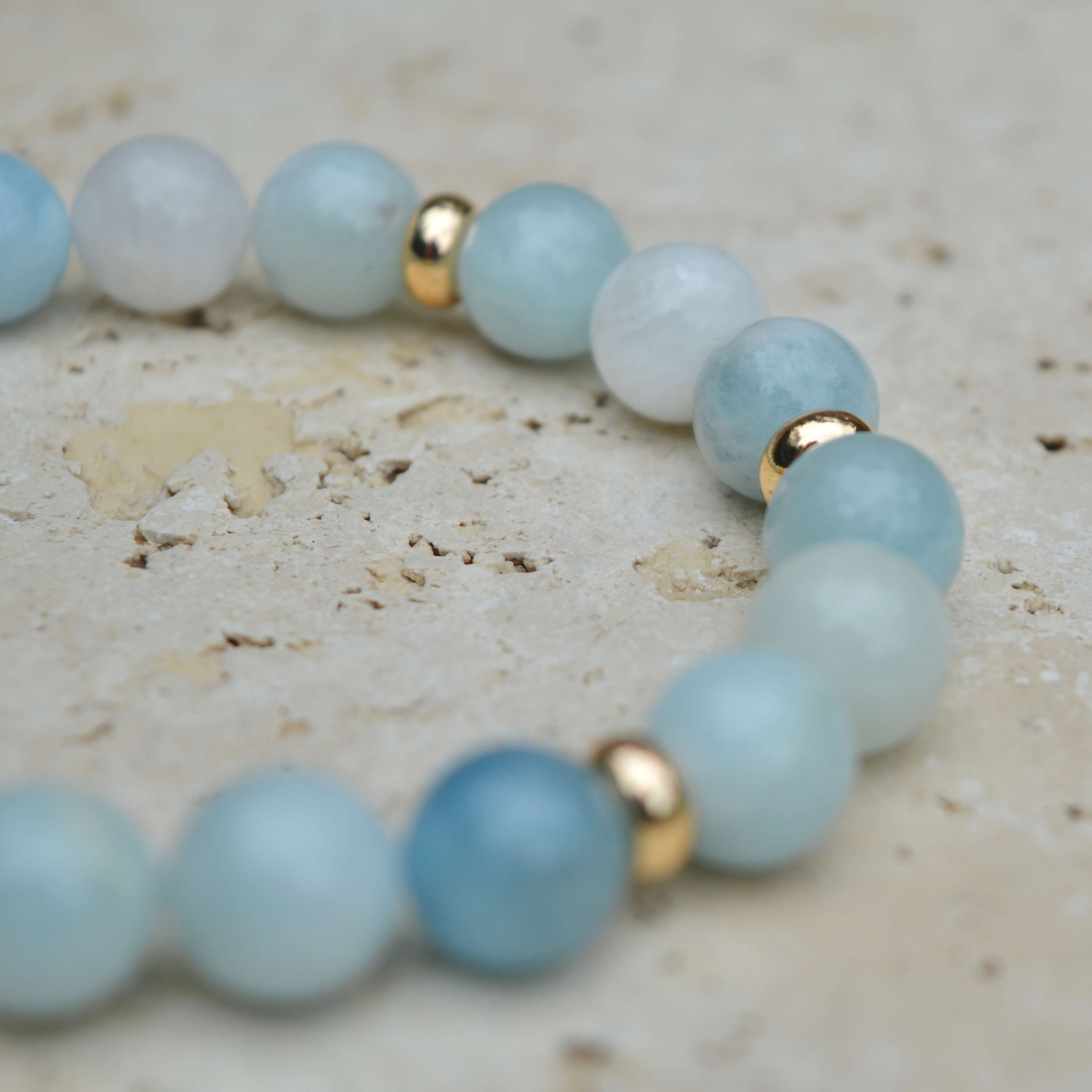 AQUAMARINE & GOLD BEADED BRACELET - HALCYON COLLECTION - Headless Nation