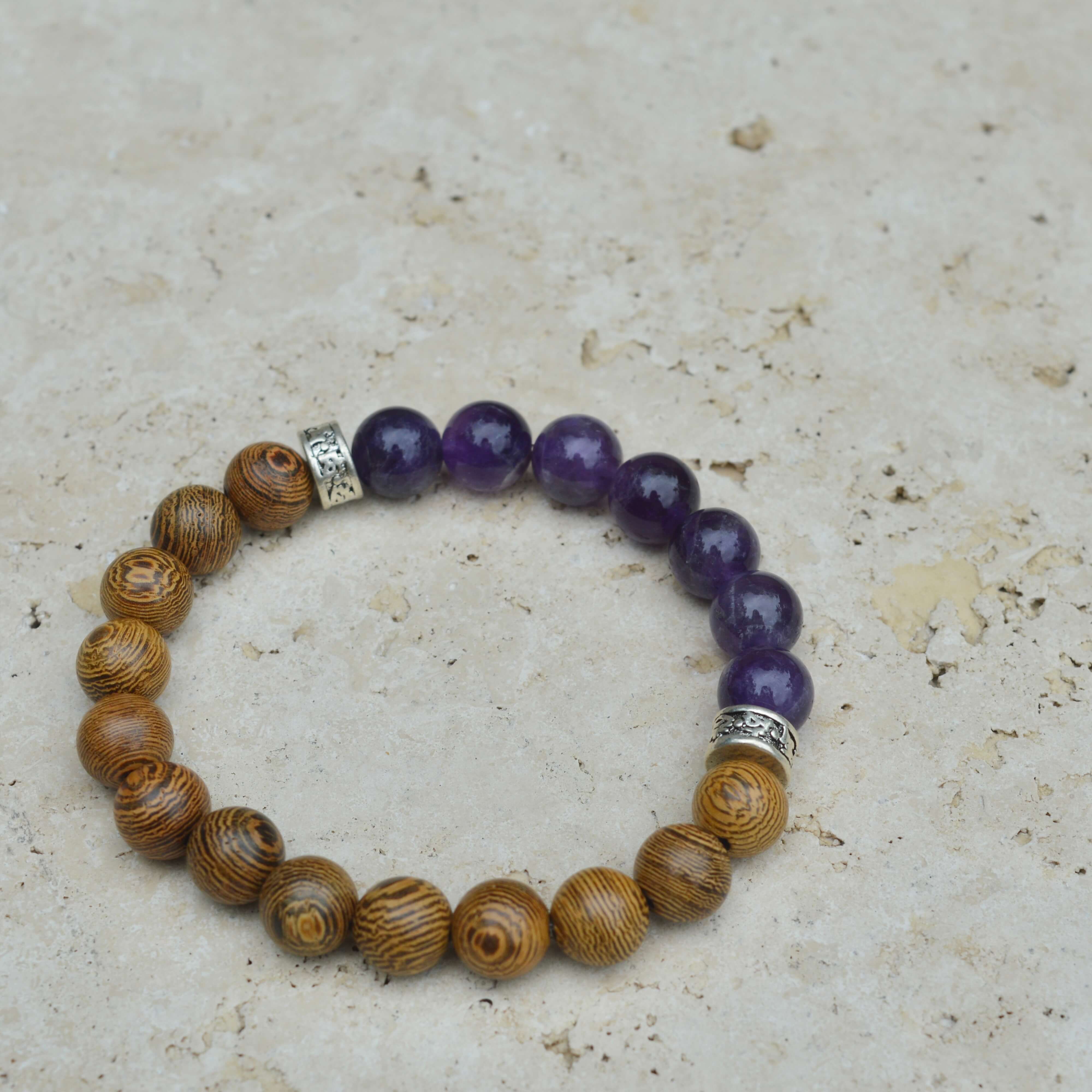 AMETHYST & WOOD BEADED BRACELET - Headless Nation