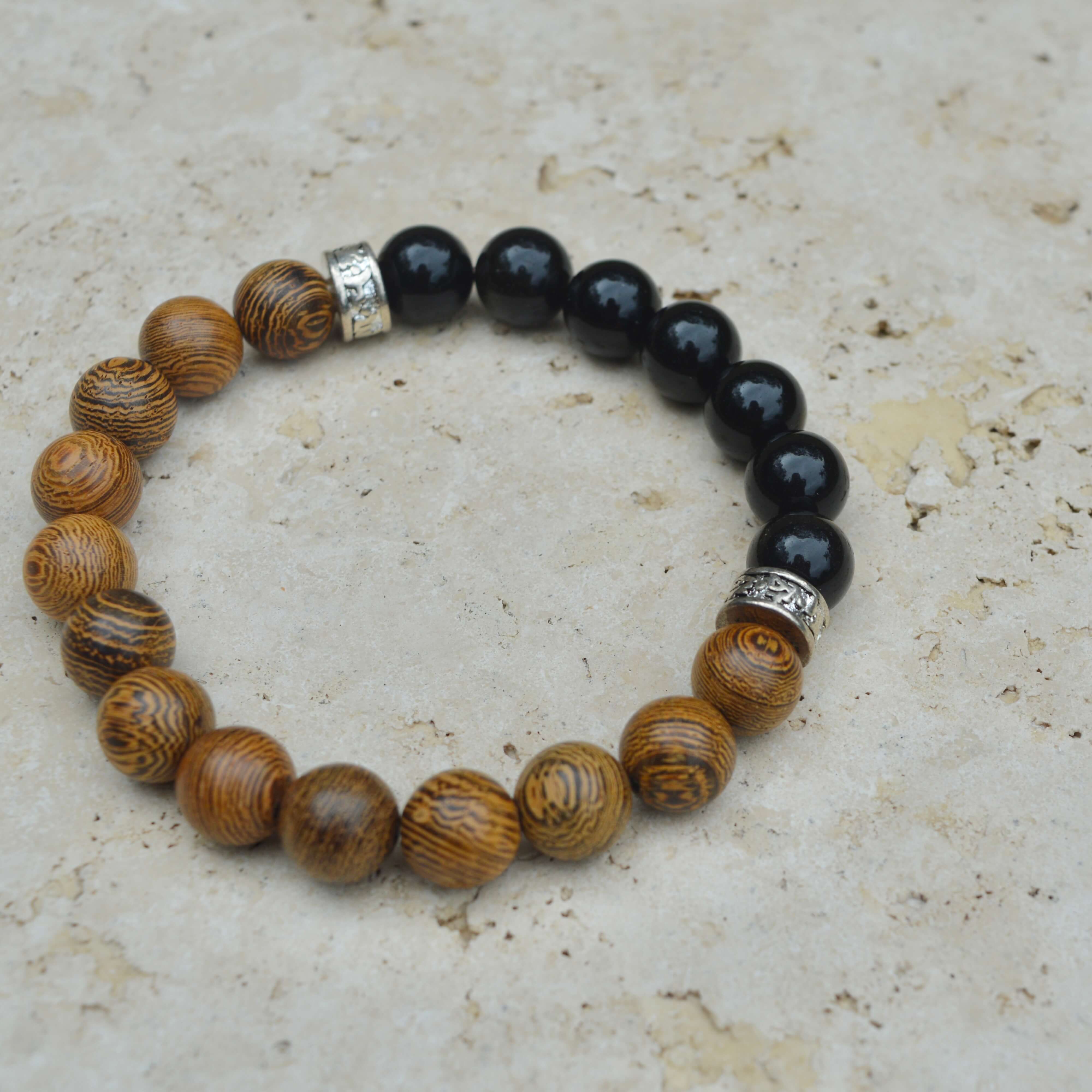 OBSIDIAN & WOOD BEADED BRACELET - Headless Nation