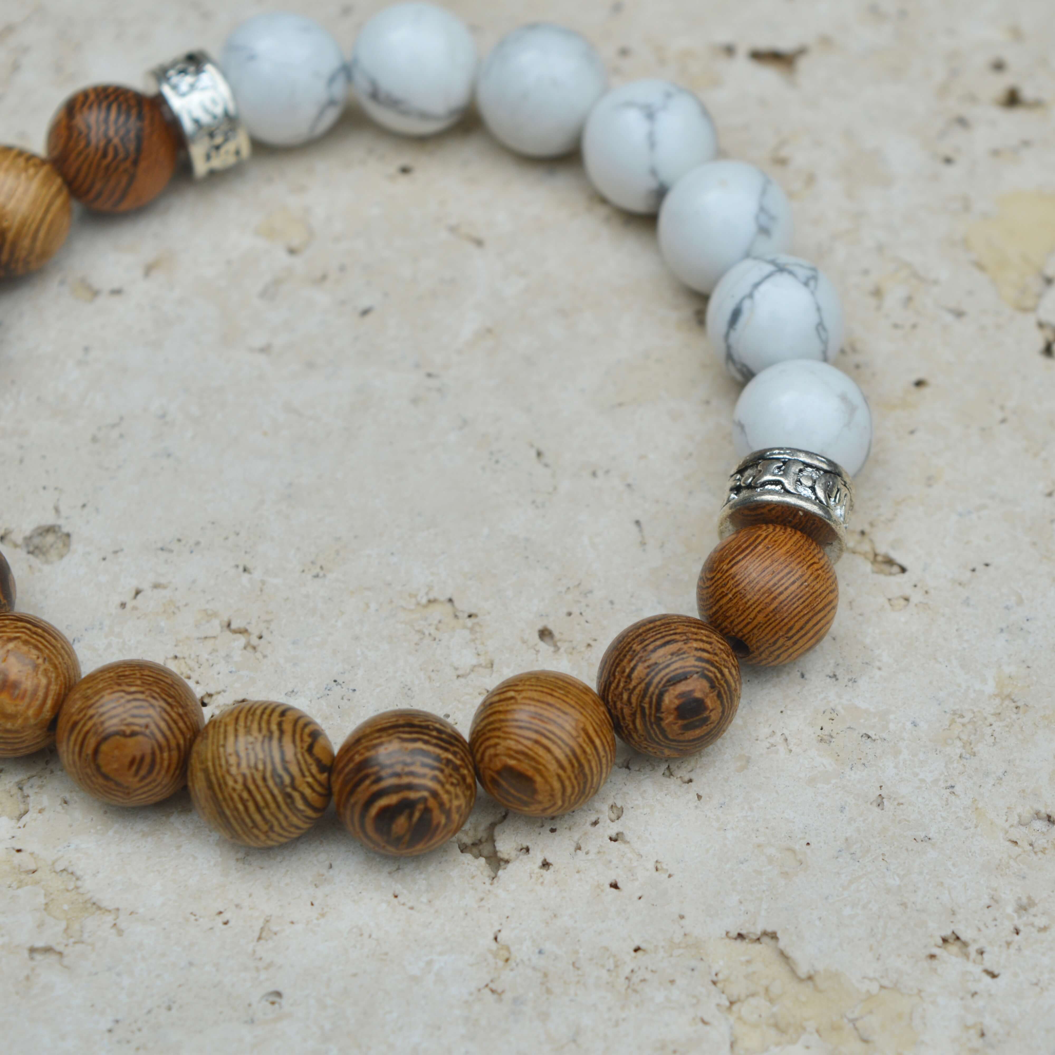 WHITE HOWLITE & WOOD BEADED BRACELET - Headless Nation