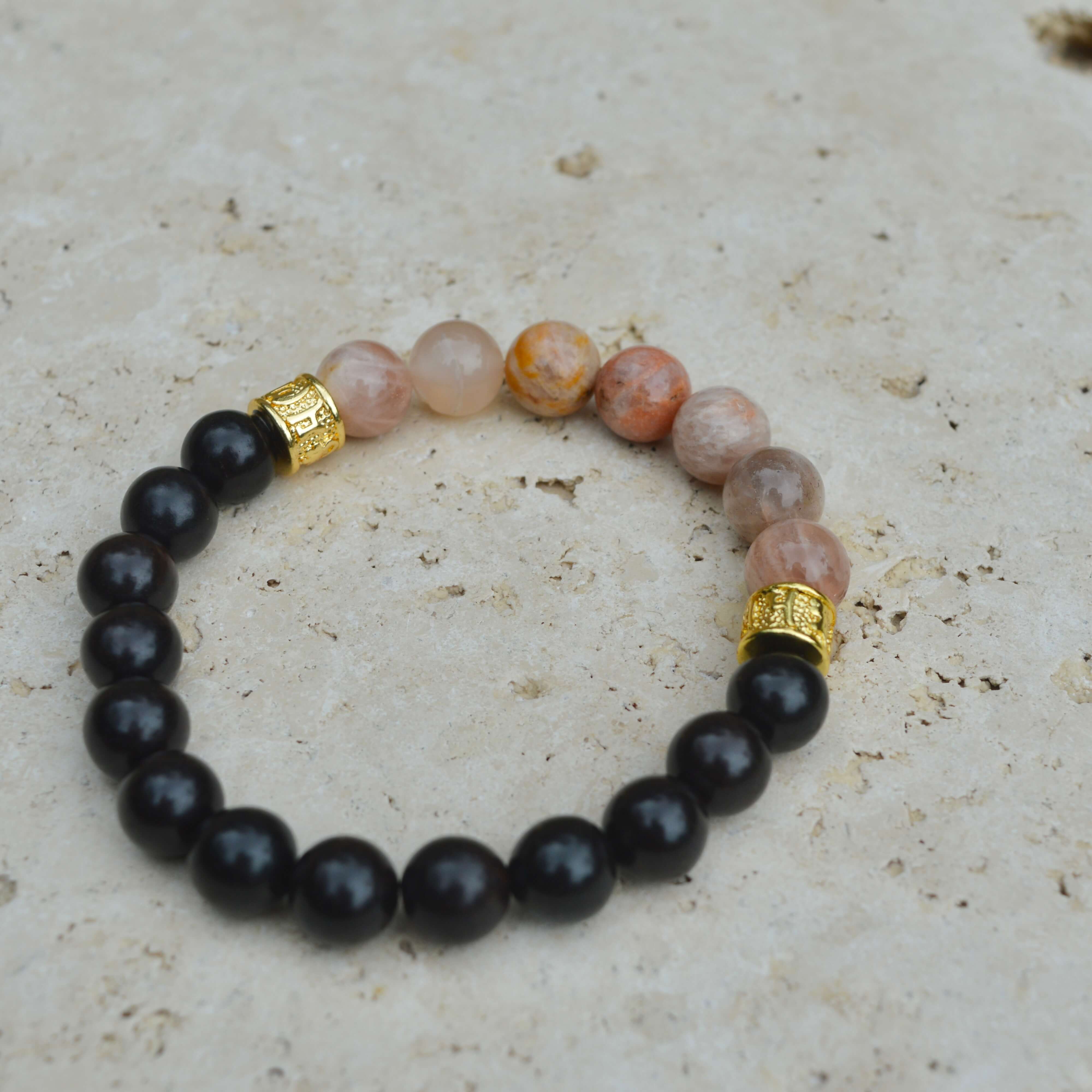 SUN STONE & EBONY WOODEN BEADED BRACELET - Headless Nation