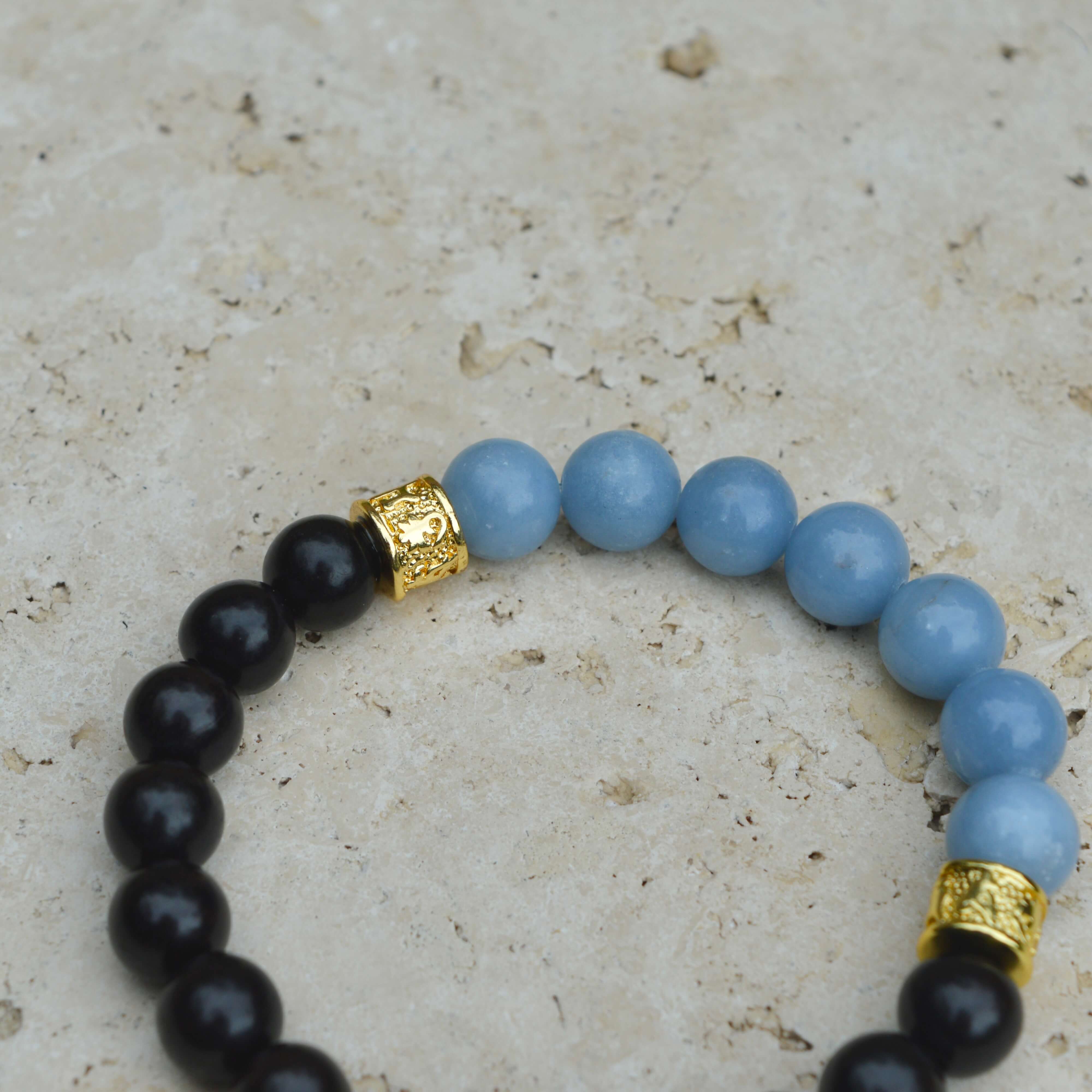 ANGELITE & EBONY WOODEN BEADED BRACELET - Headless Nation