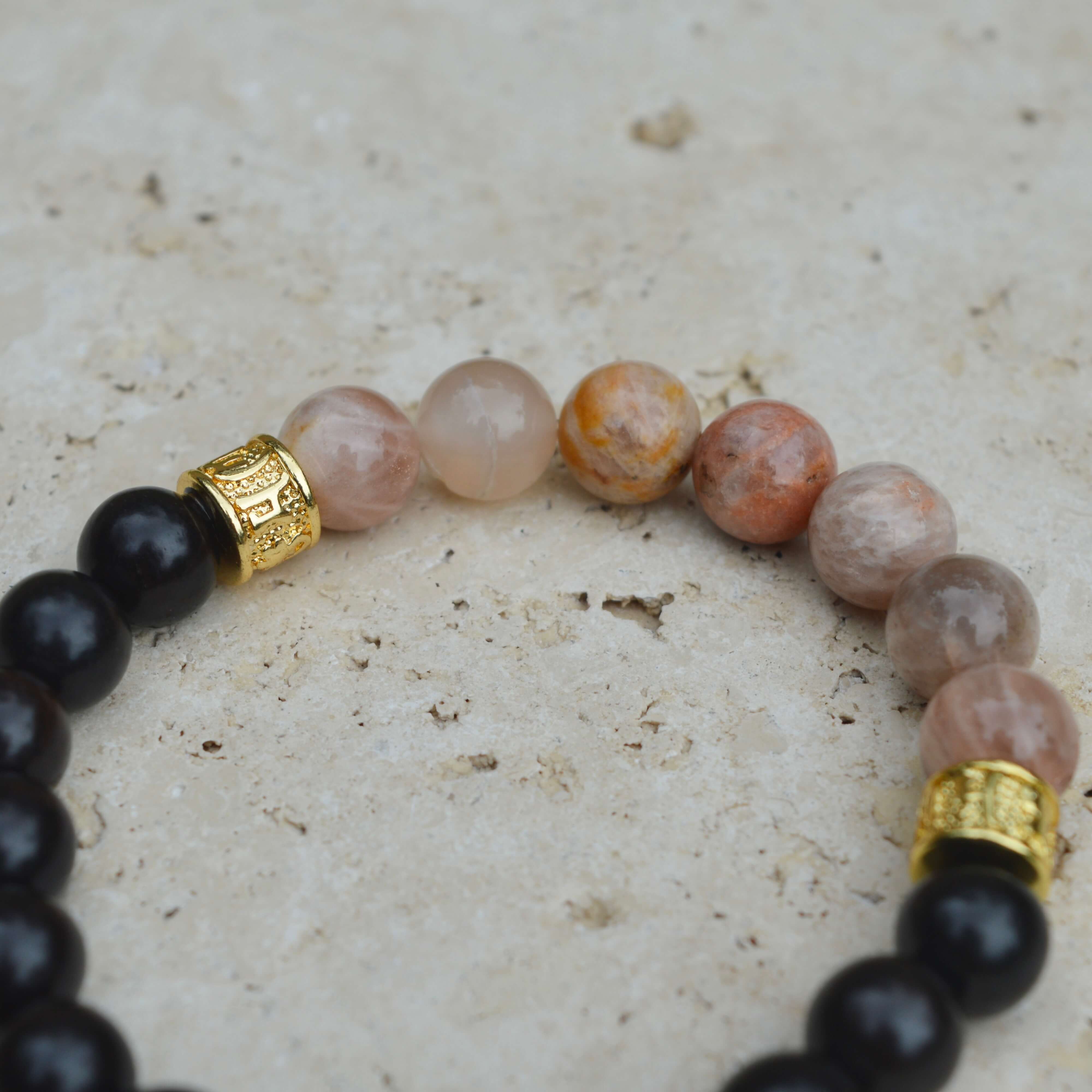 SUN STONE & EBONY WOODEN BEADED BRACELET - Headless Nation