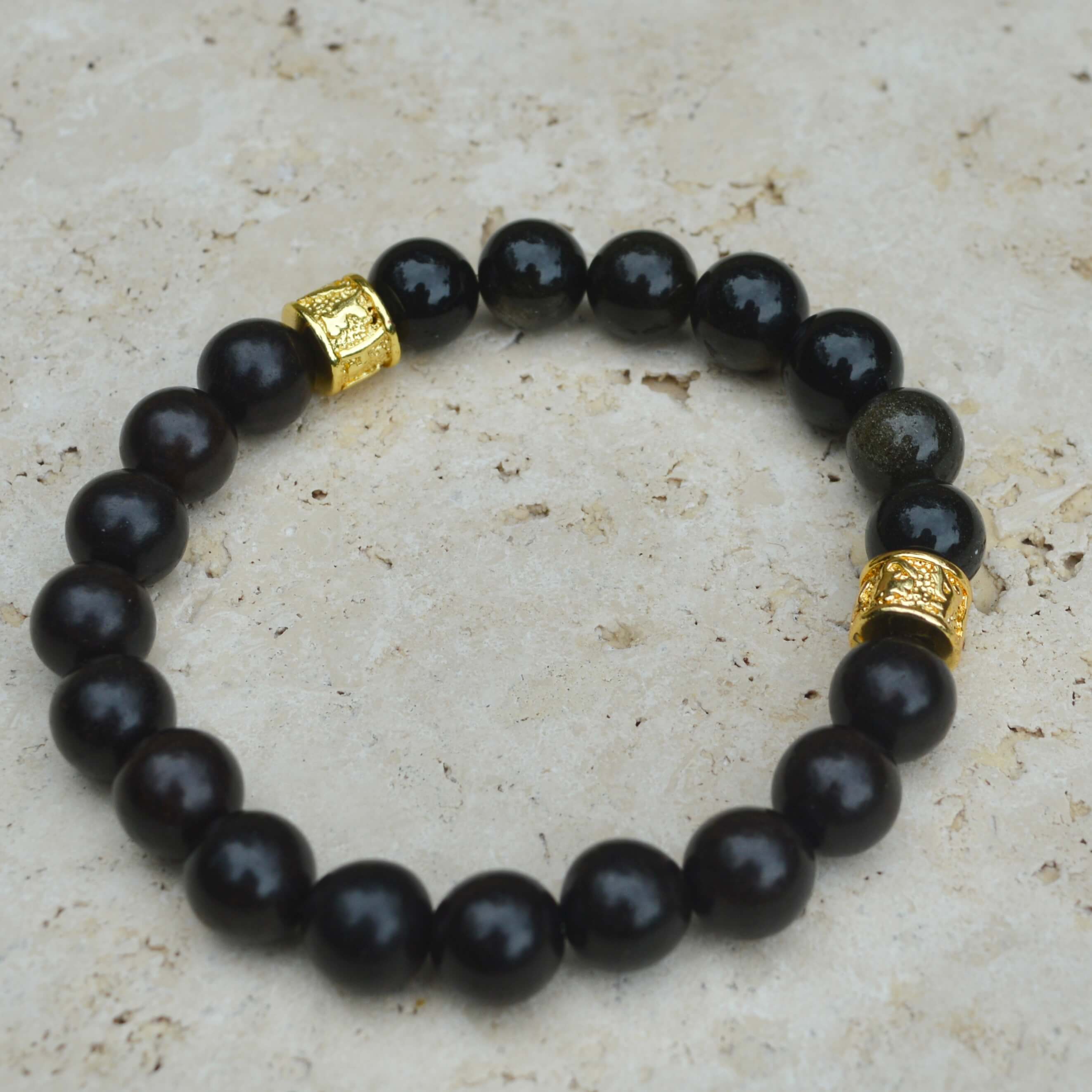 OBSIDIAN & EBONY WOODEN BEADED BRACELET - Headless Nation