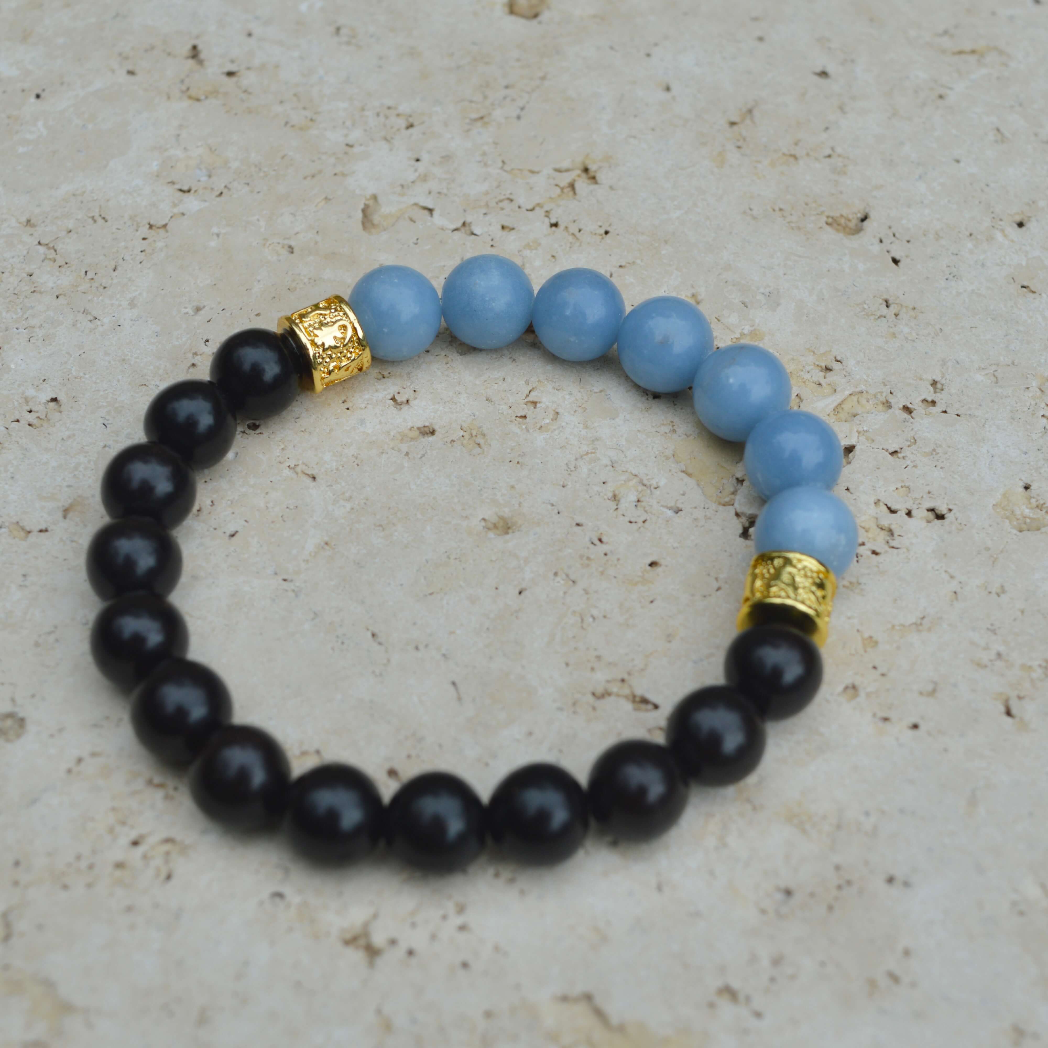 ANGELITE & EBONY WOODEN BEADED BRACELET - Headless Nation