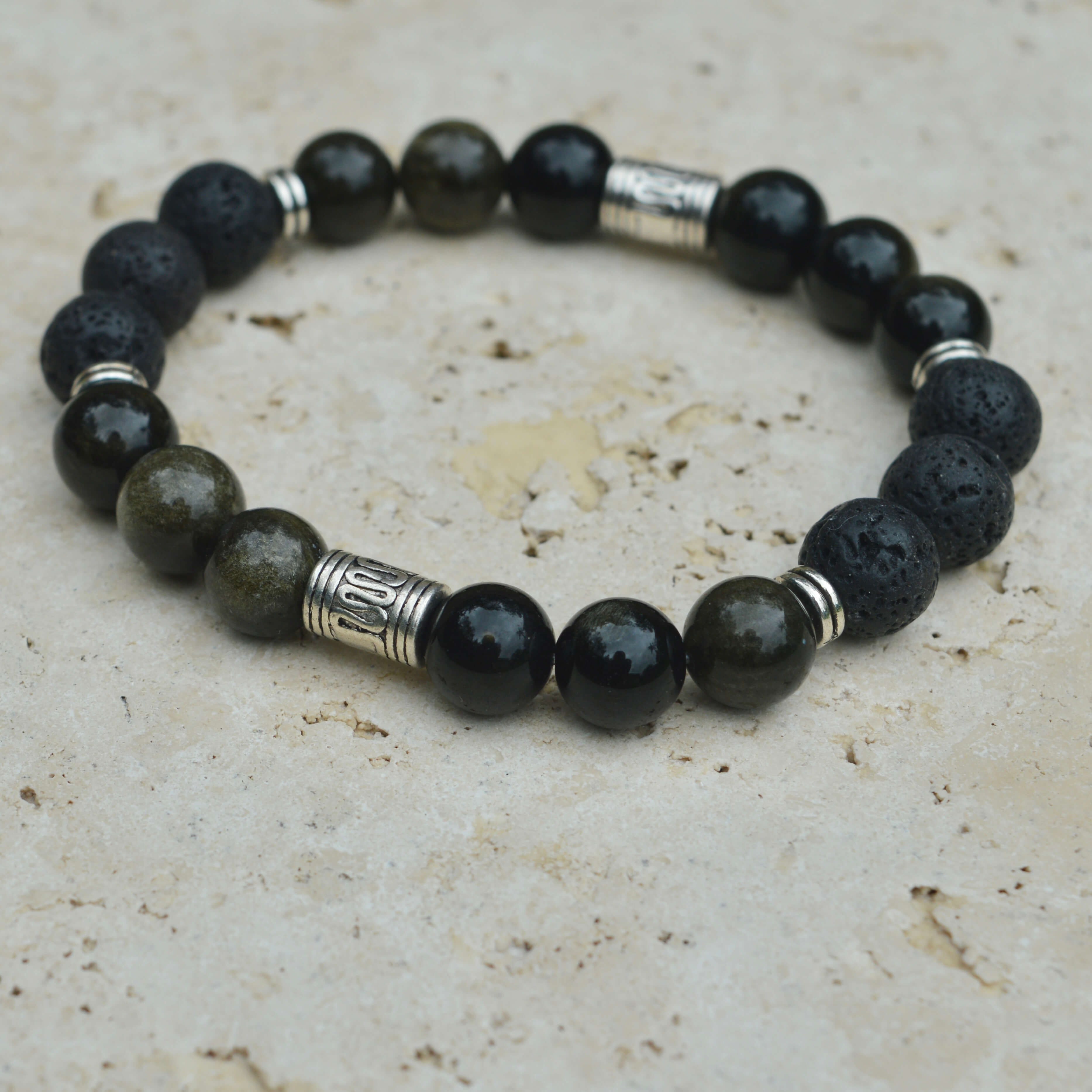 OBSIDIAN & LAVA STONE BEADED BRACELET - EXODUS COLLECTION - Headless Nation