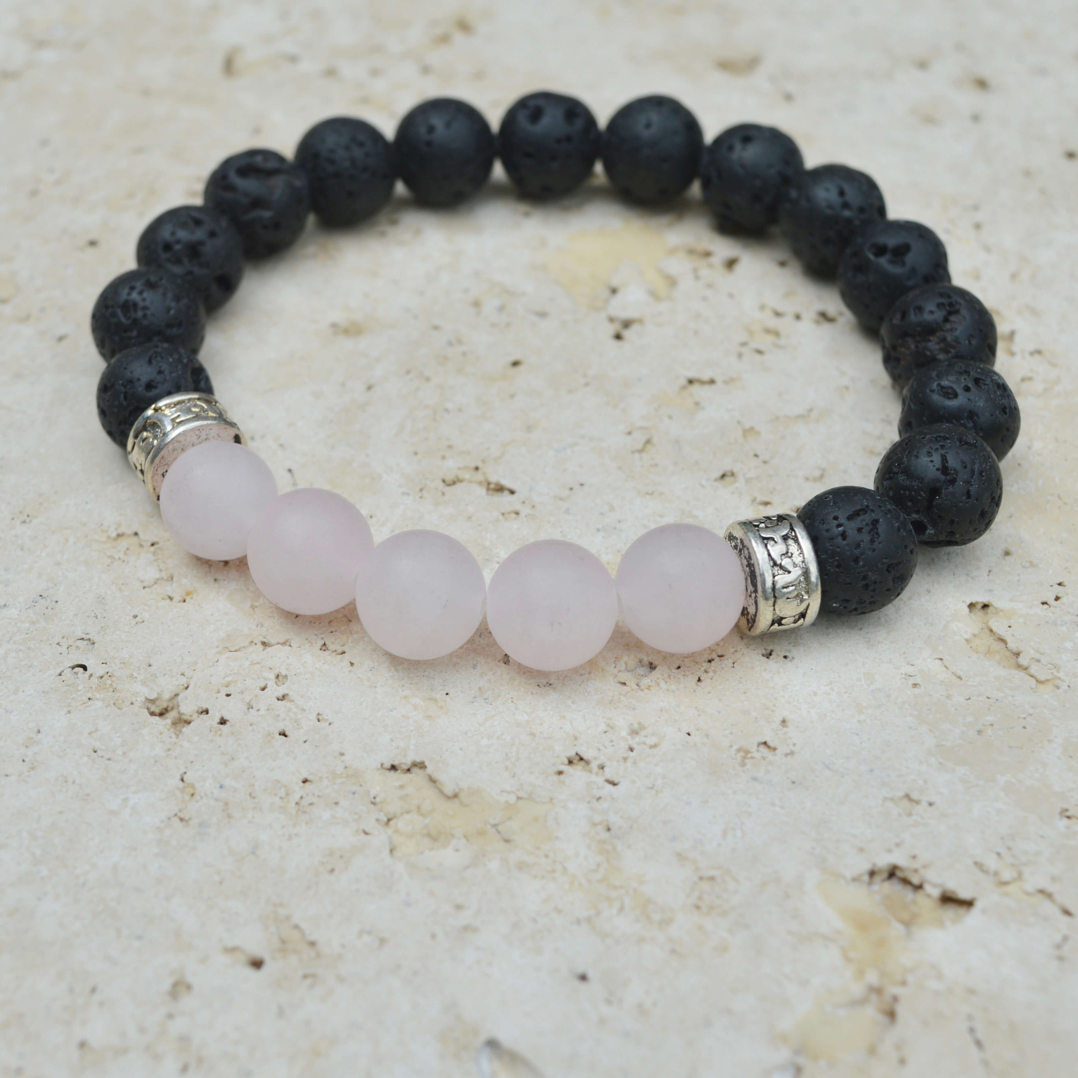 ROSE QUARTZ & LAVA STONE BEADED BRACELET - PANCA COLLECTION - Headless Nation