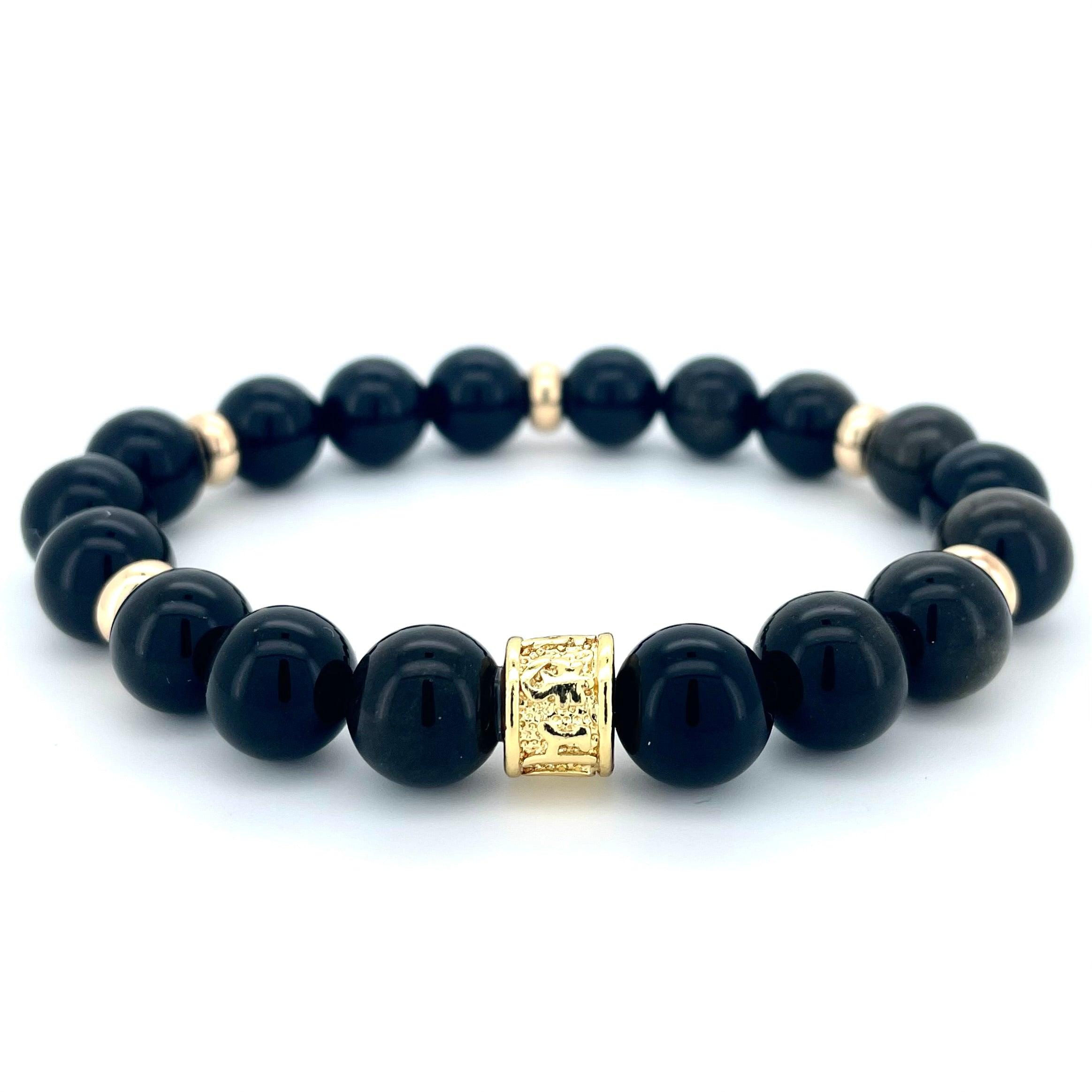 OBSIDIAN & GOLD BEADED BRACELET - HALCYON COLLECTION - Headless Nation