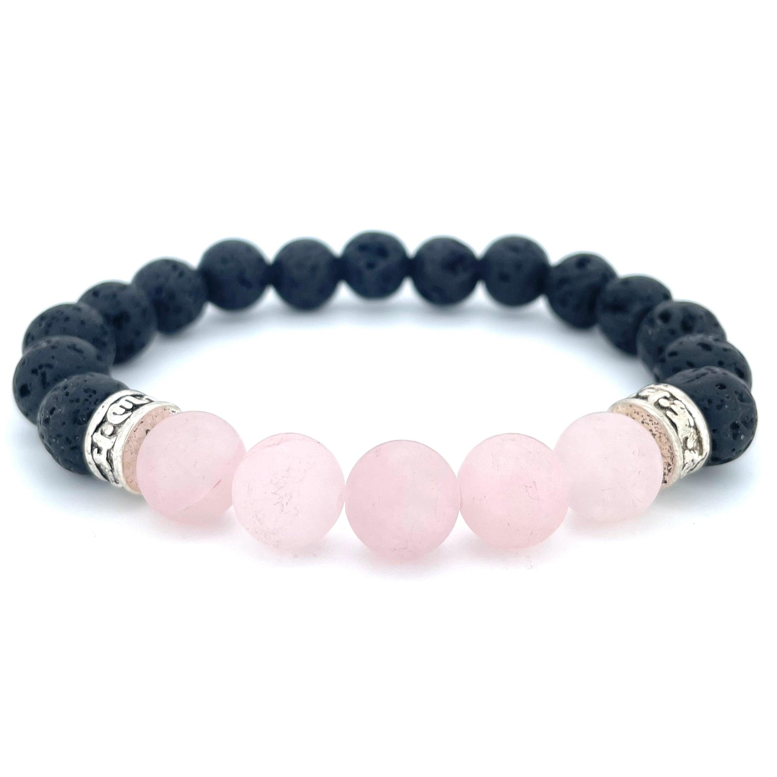 ROSE QUARTZ & LAVA STONE BEADED BRACELET - PANCA COLLECTION - Headless Nation