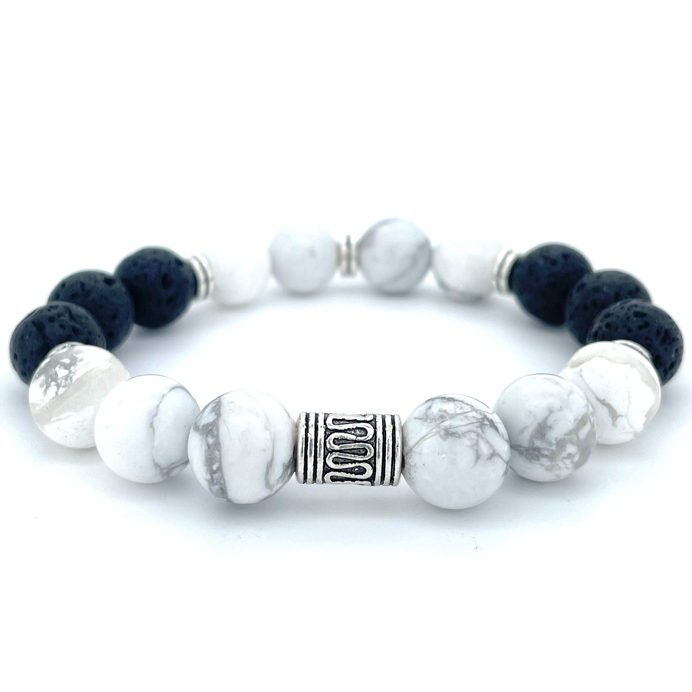 WHITE HOWLITE & LAVA STONE BEADED BRACELET - EXODUS COLLECTION - Headless Nation