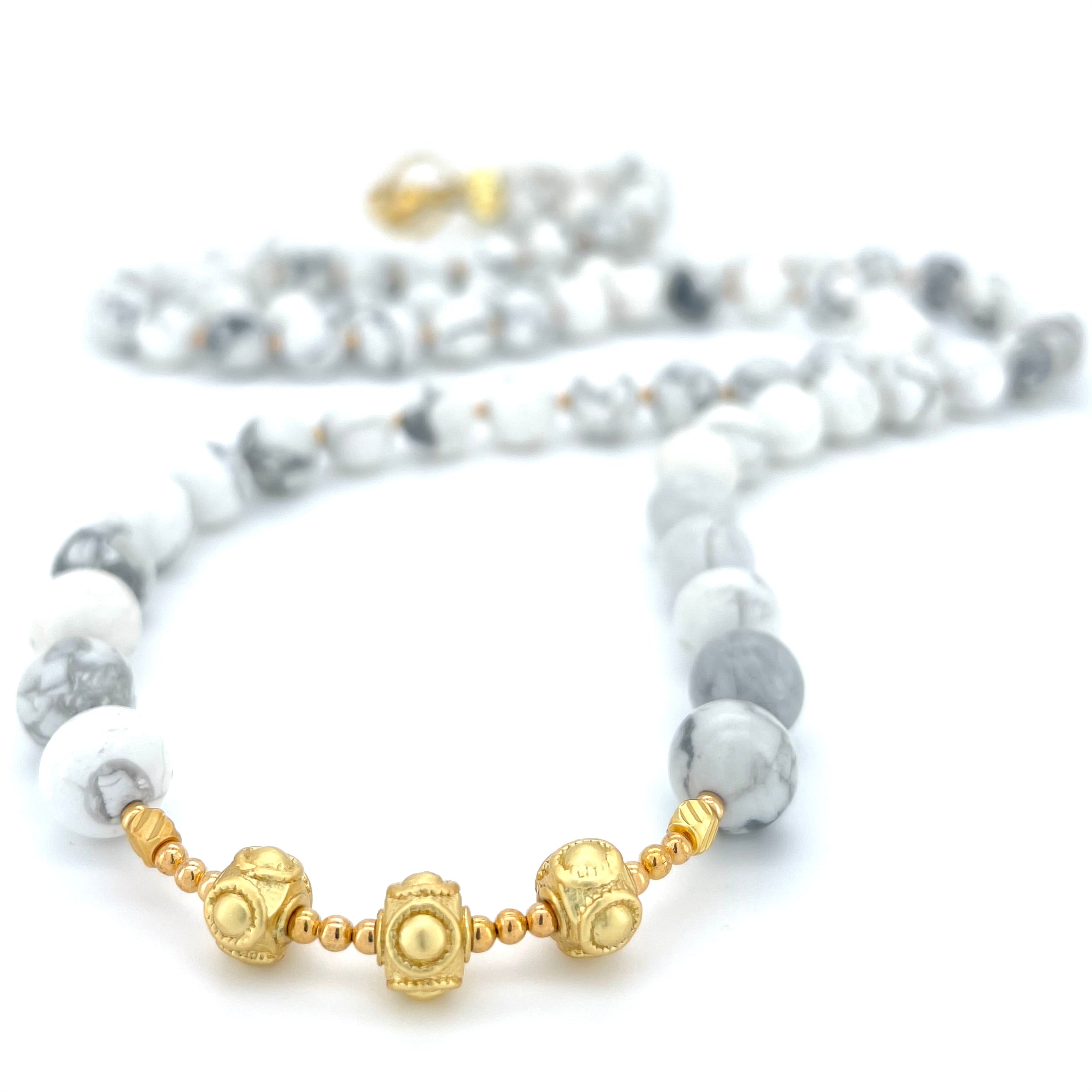 LONG White Howlite & Gold BEADED NECKLACE - Headless Nation