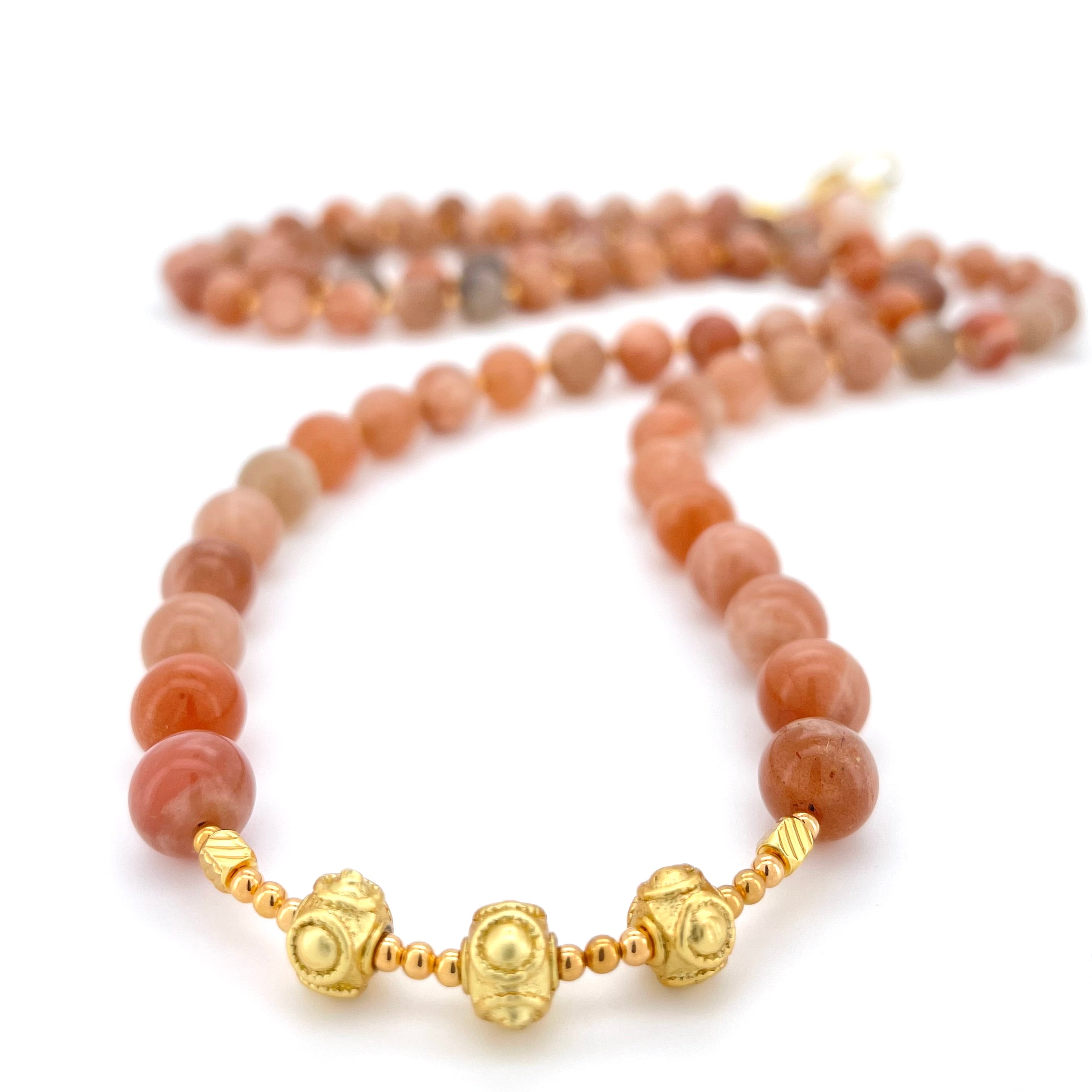 LONG Sun Stone & Gold BEADED NECKLACE - Headless Nation