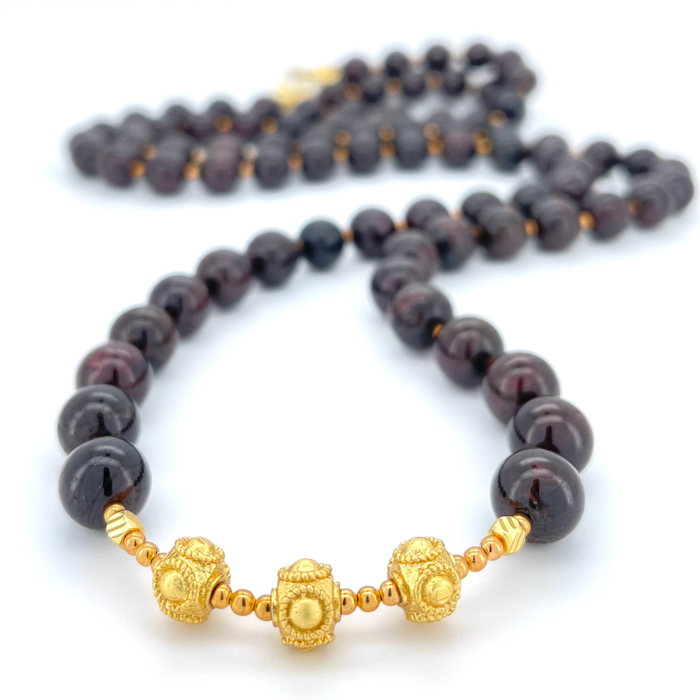 LONG Garnet & Gold BEADED NECKLACE - Headless Nation