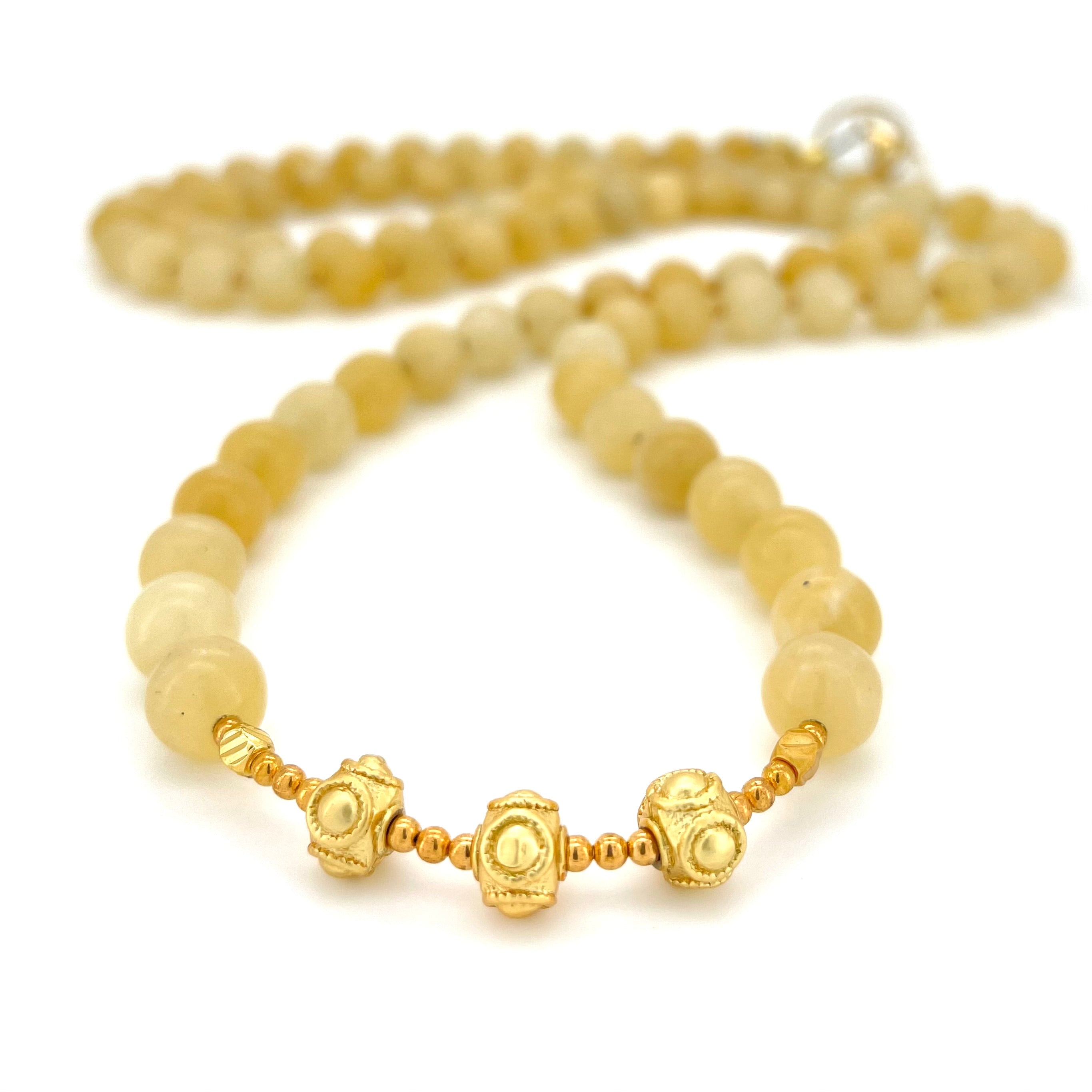 LONG Yellow Jade & Gold BEADED NECKLACE - Headless Nation