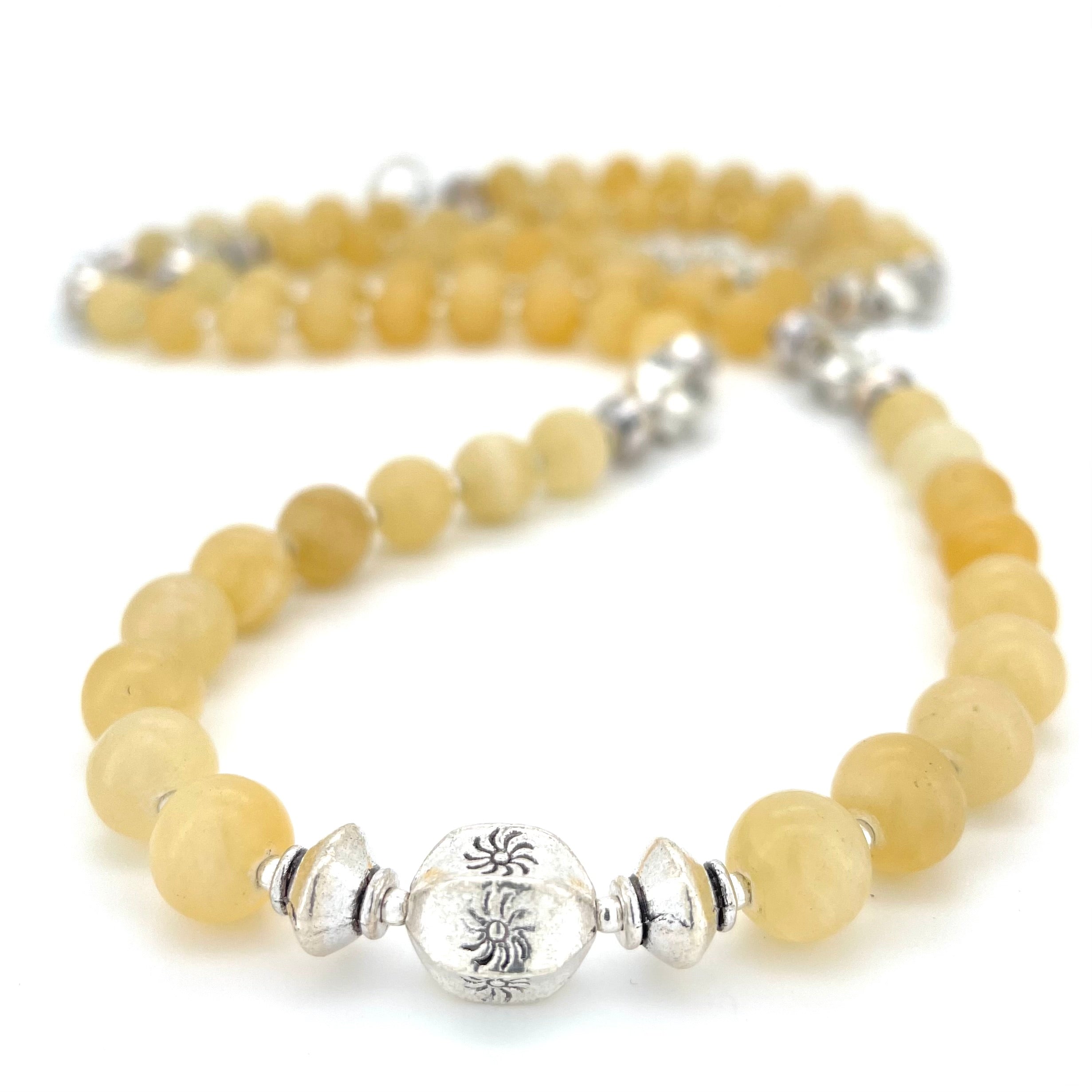 LONG Yellow Jade & Silver BEADED NECKLACE - Headless Nation